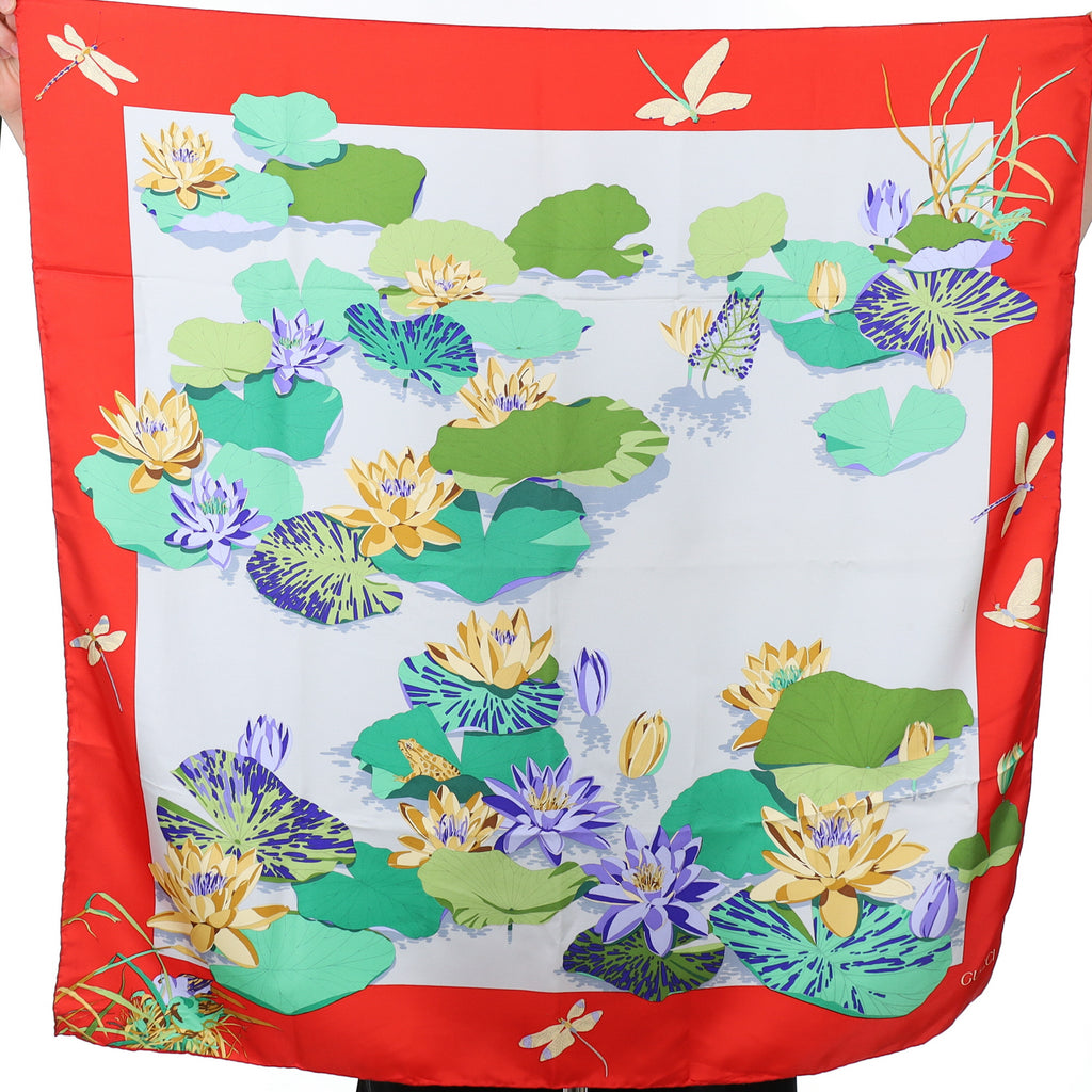 Brand New Gucci Lilly Pond Design Vintage Silk Scarf
