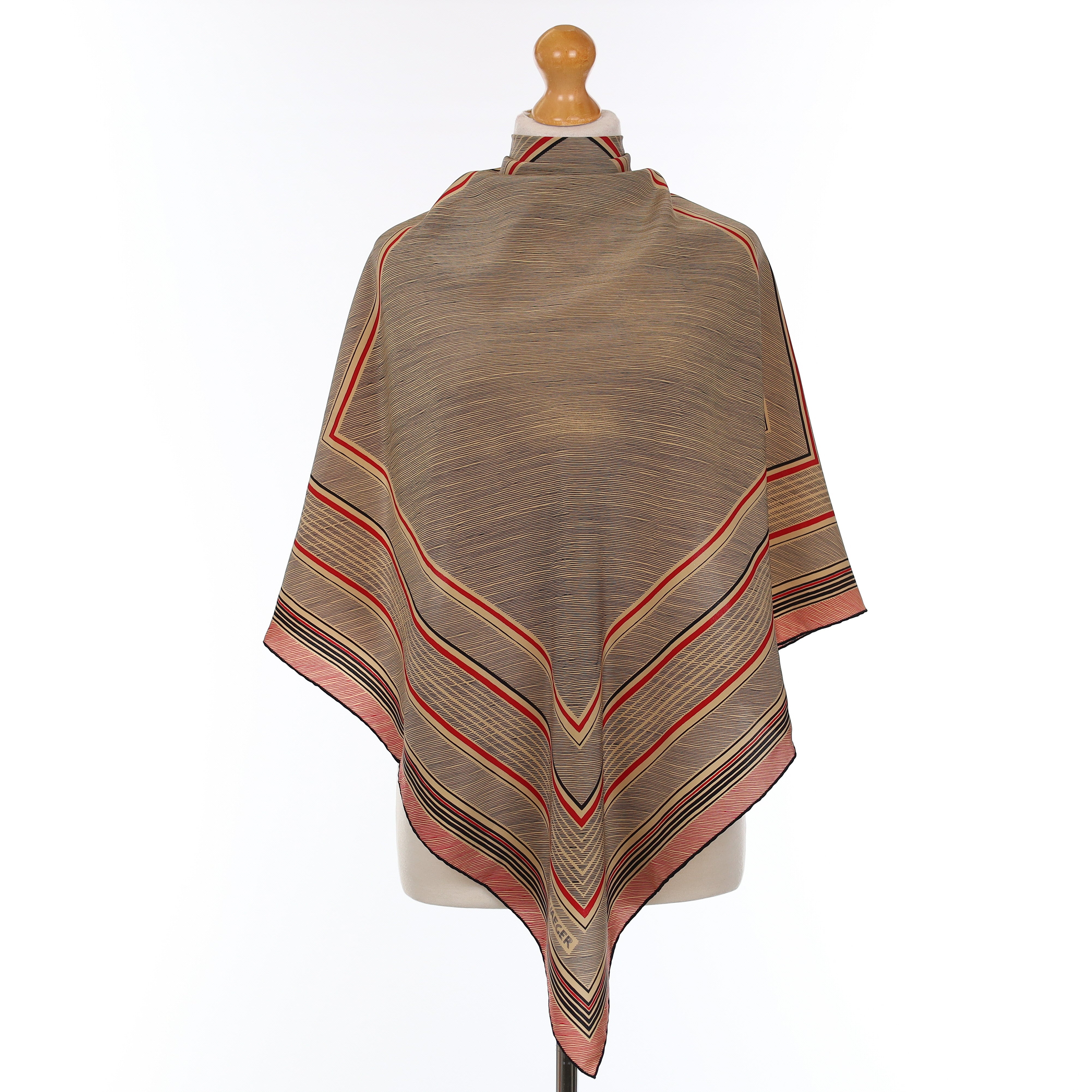 Jaeger Red And Blue Geometric Vintage Silk Scarf