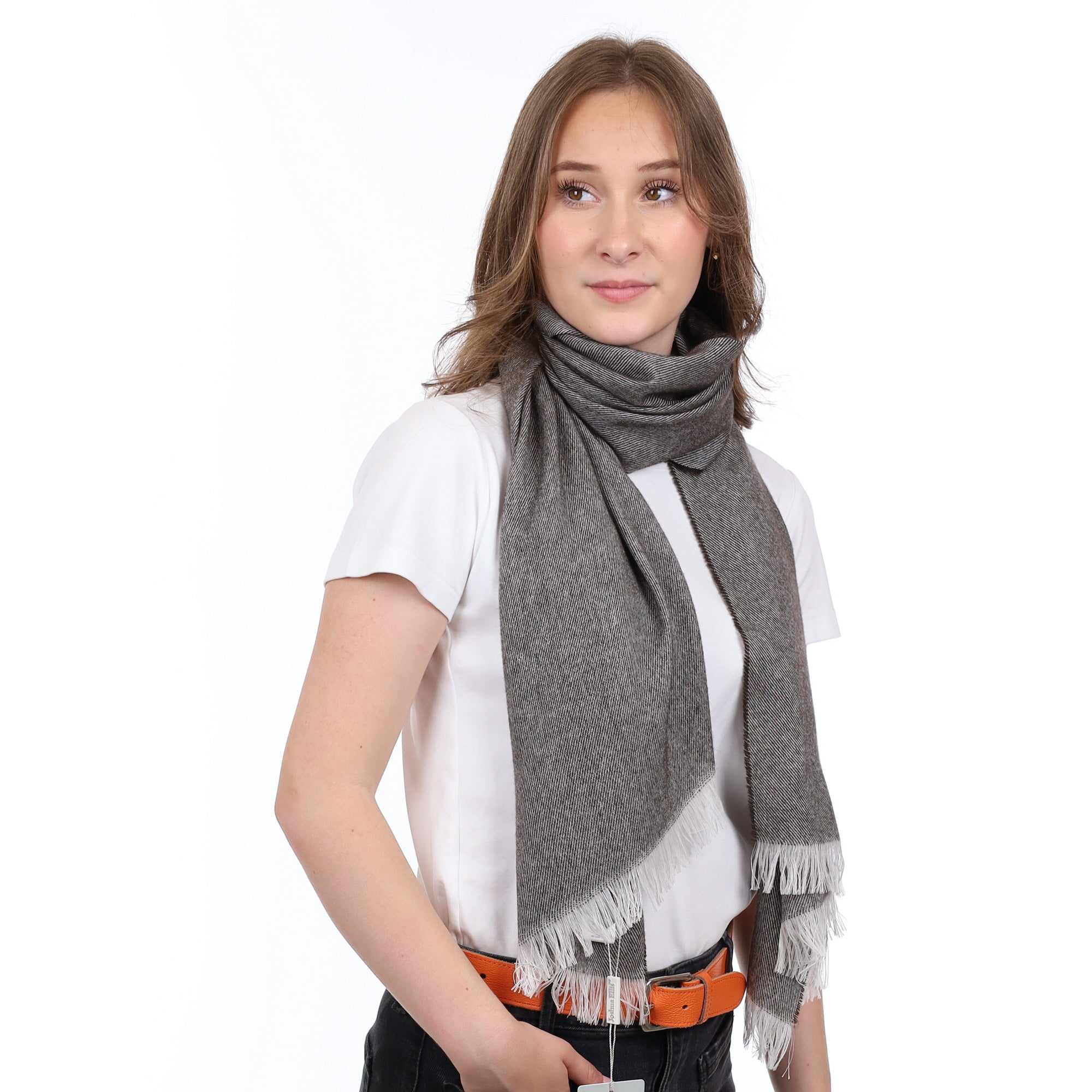 Brand New British Bitter Chocolate & Ivory Luxury Woven Cashmere Mini Wrap