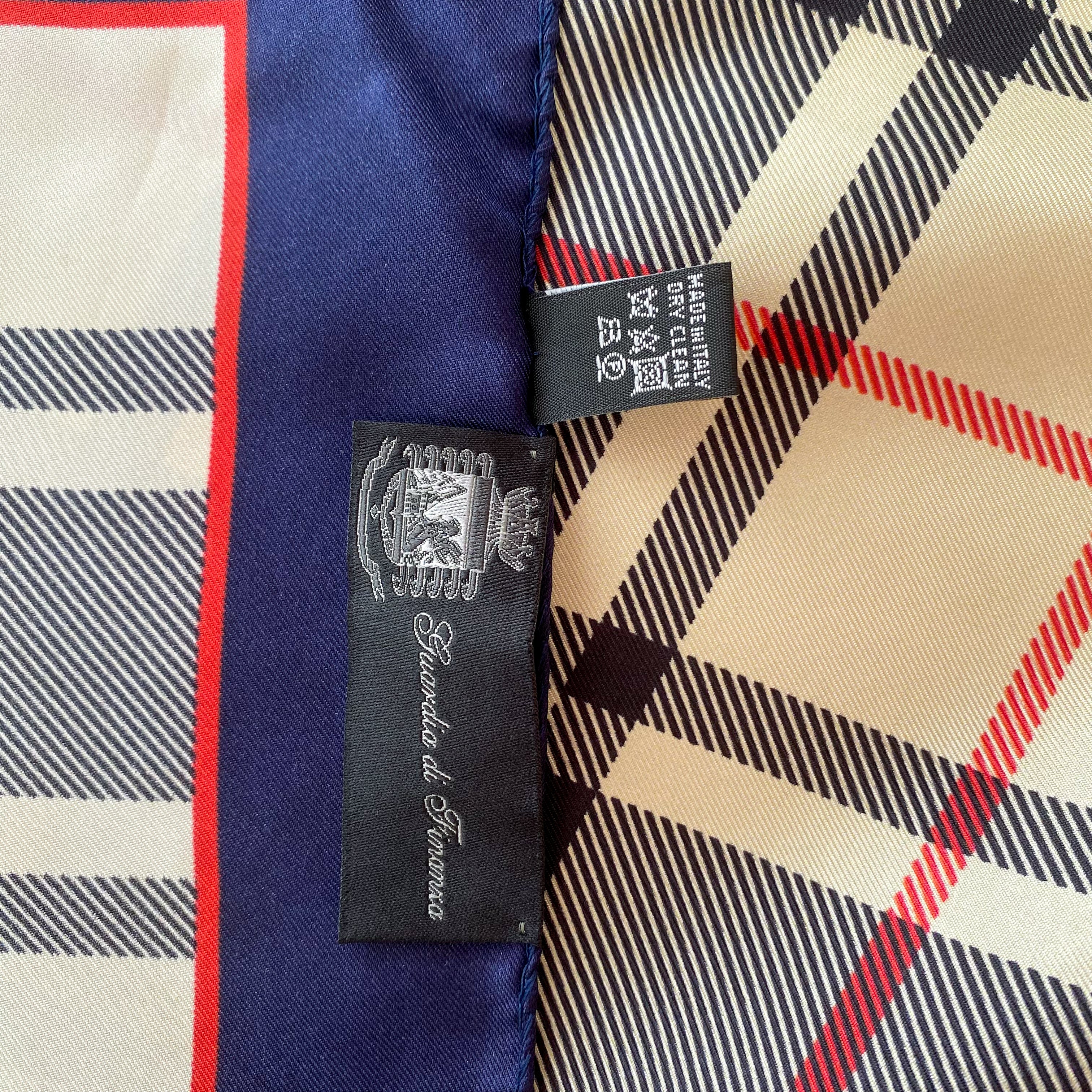 Italian Cream and Navy Blue Check Silk Scarf