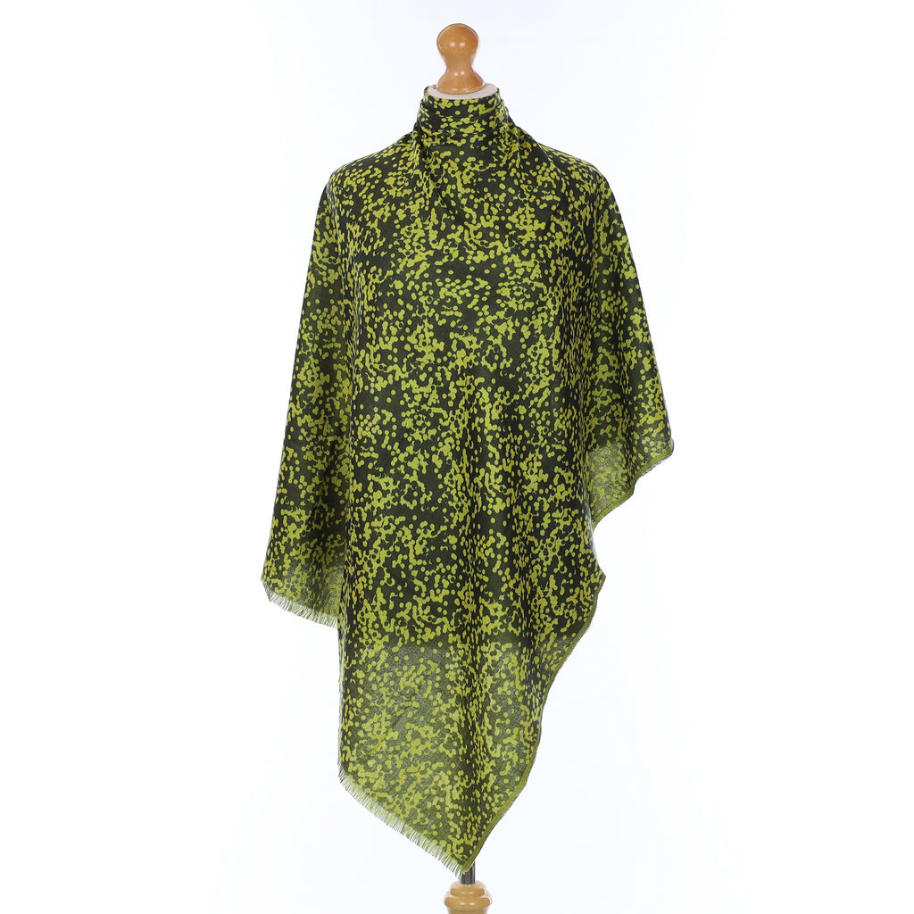 Brand New Begg & Co Green and Chartreuse Speckled Cashmere Blend Woven Scarf