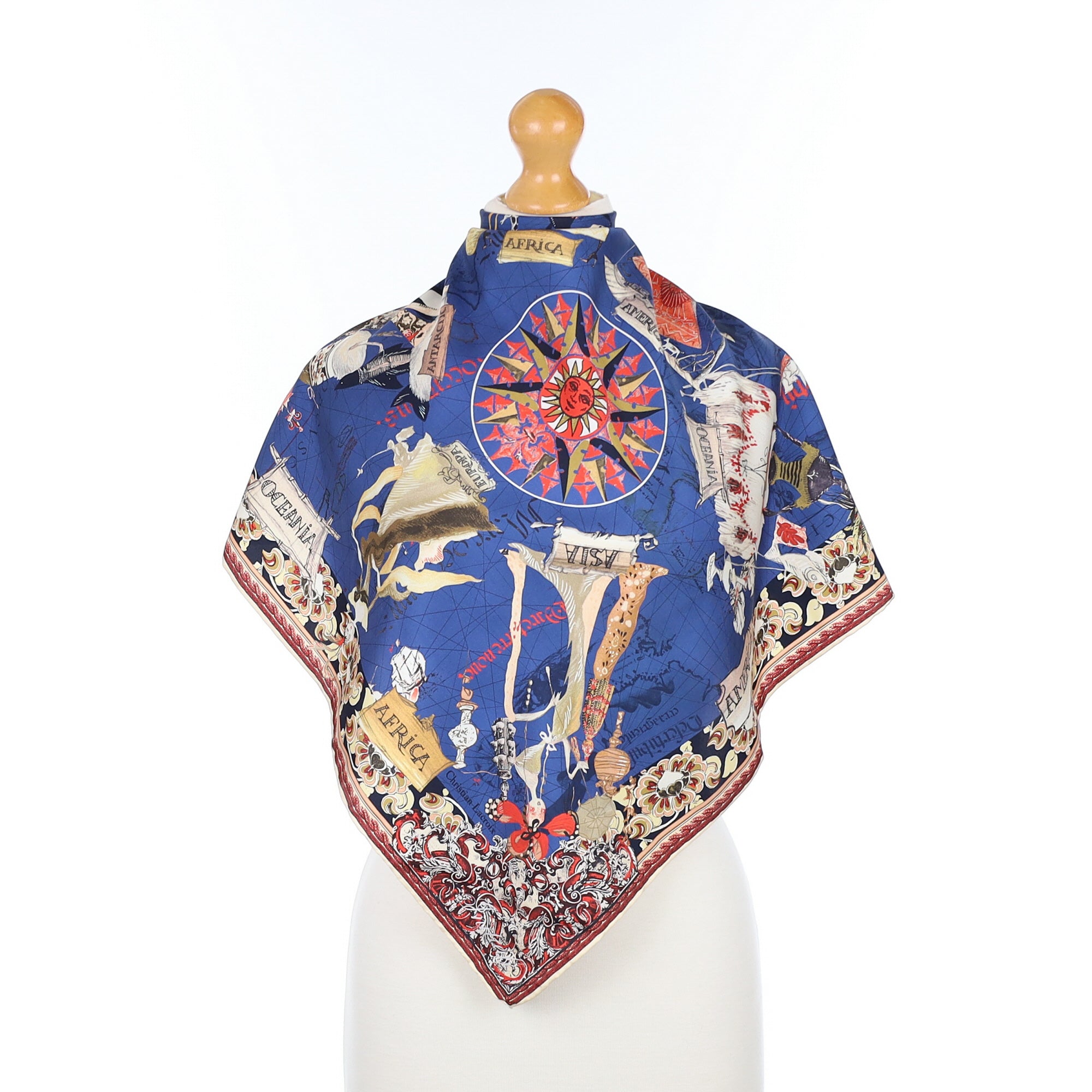 Christian Lacroix Blue International Illustrated Silk Scarf