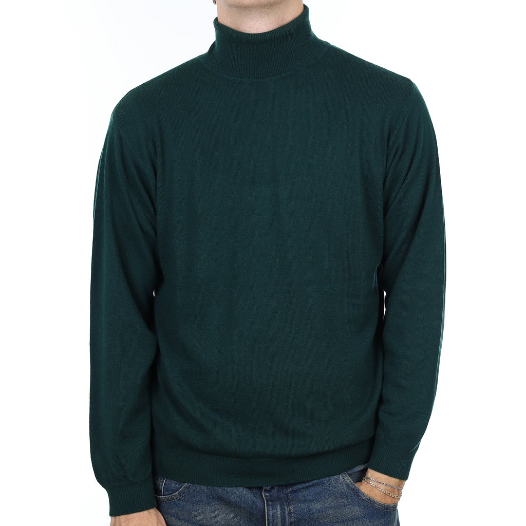 Men’s Bottle Green Cashmere Polo Neck Jumper Large