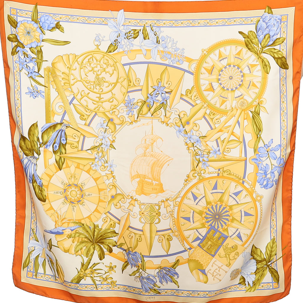 Loewe Nautical Themed Orange Green & Blue Silk Scarf