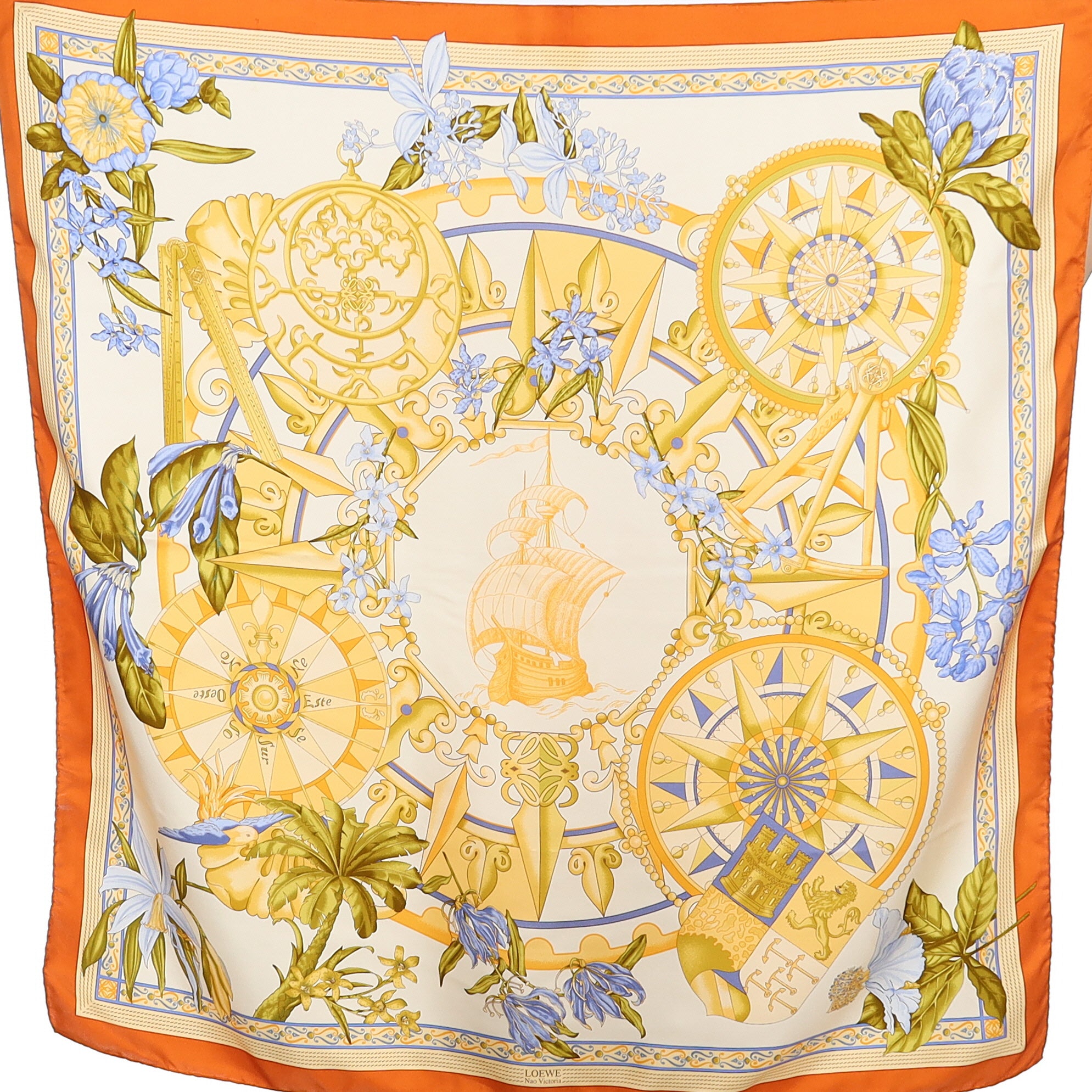 Loewe Nautical Themed Orange Green & Blue Silk Scarf
