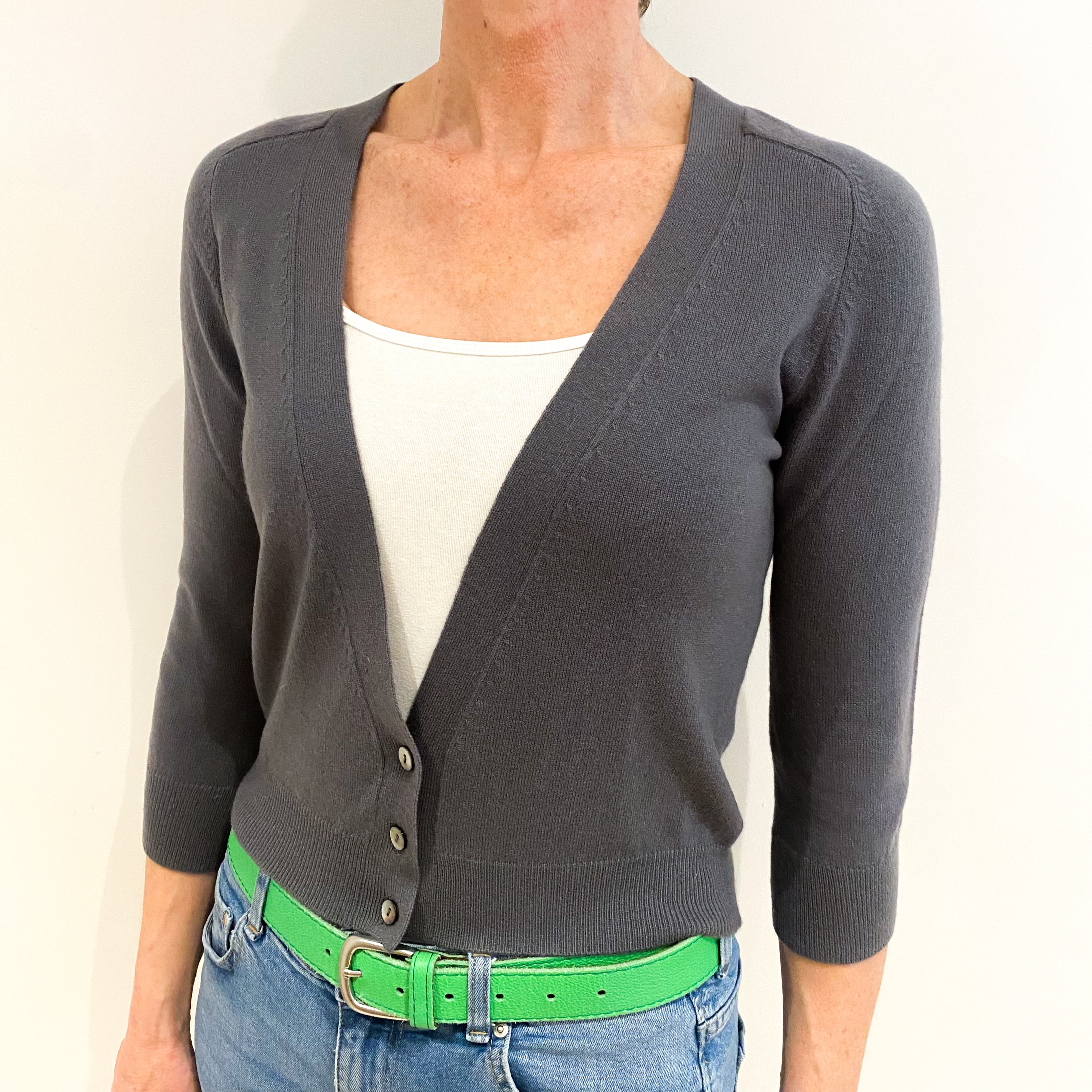 Dove Grey Cashmere V Neck Cardigan Small