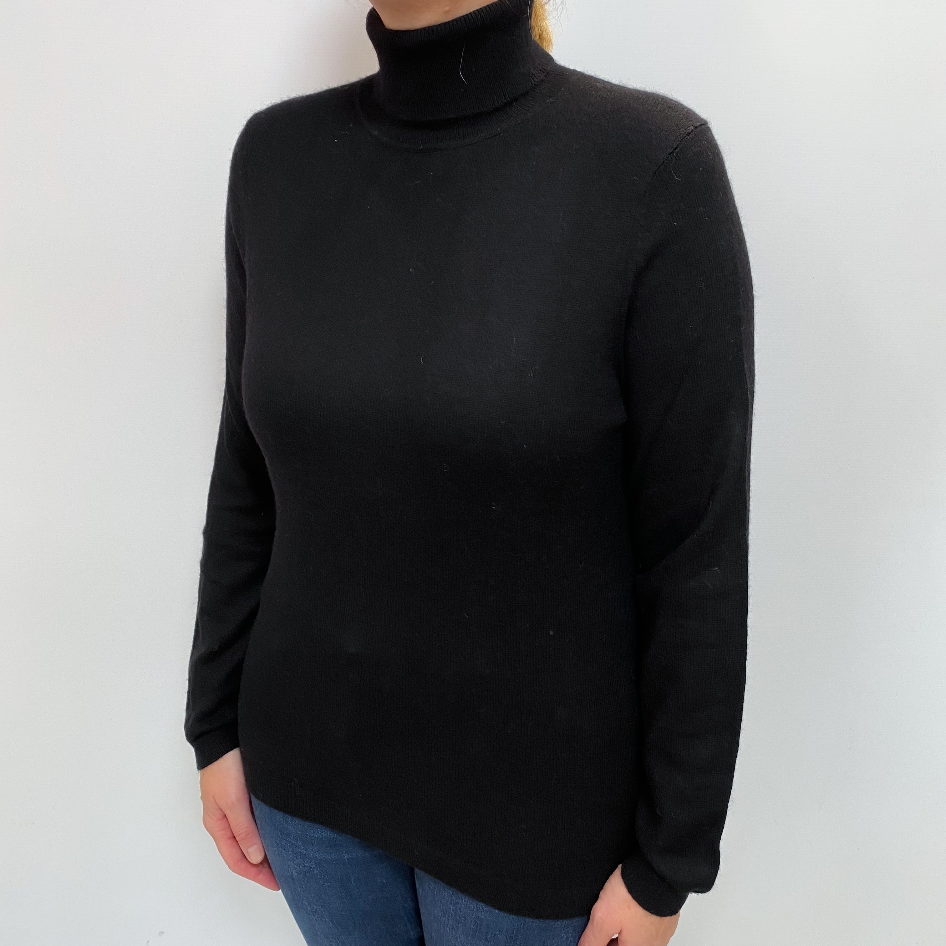 Black Cashmere Polo Neck Jumper Large