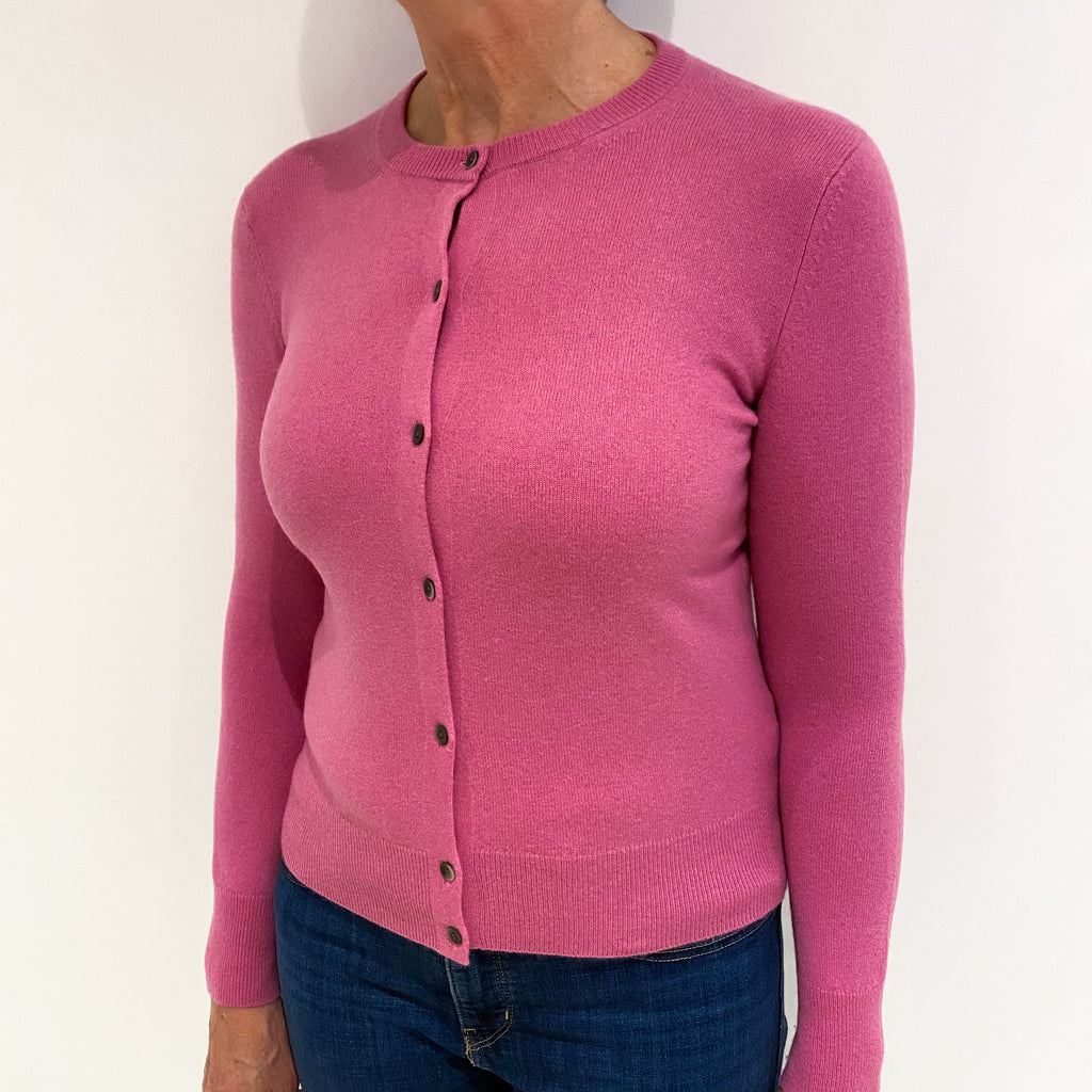 Sweet Pea Pink Cashmere Crew Neck Cardigan Medium