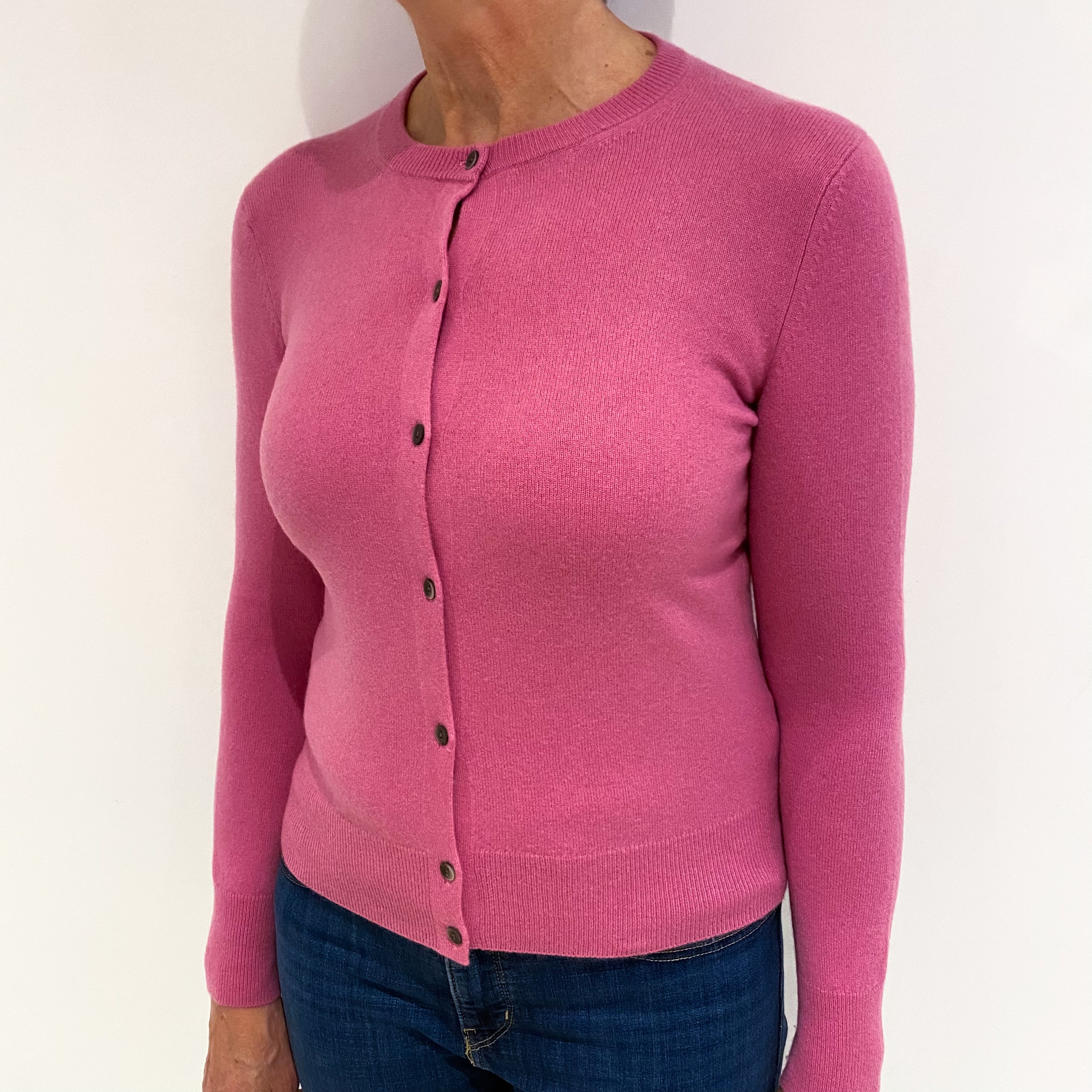 Sweet Pea Pink Cashmere Crew Neck Cardigan Medium