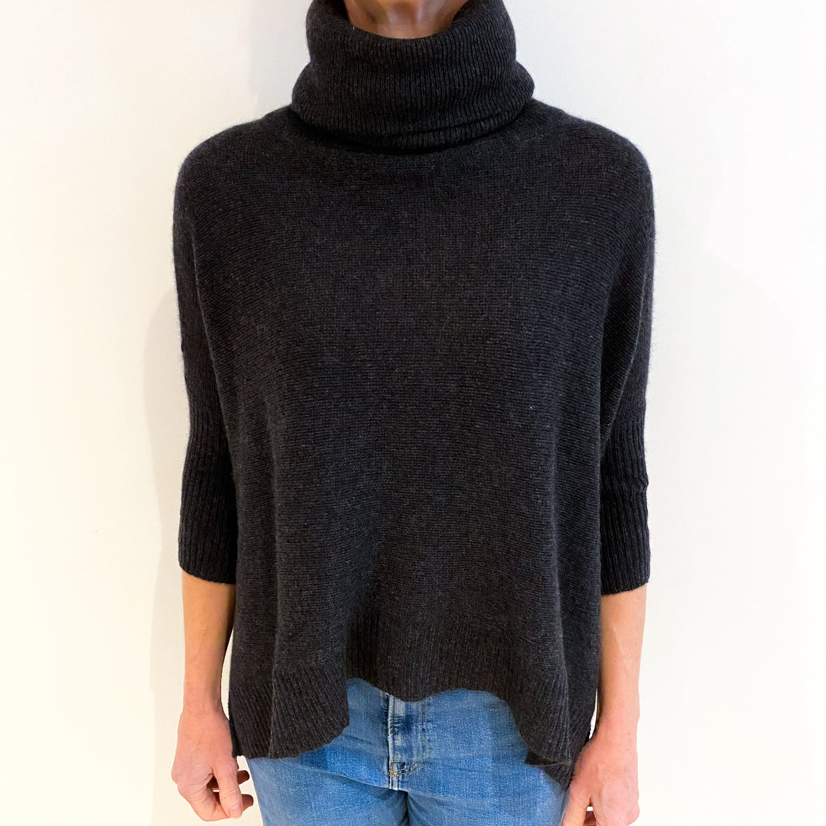 Charcoal Grey Cashmere Polo Neck Jumper Small