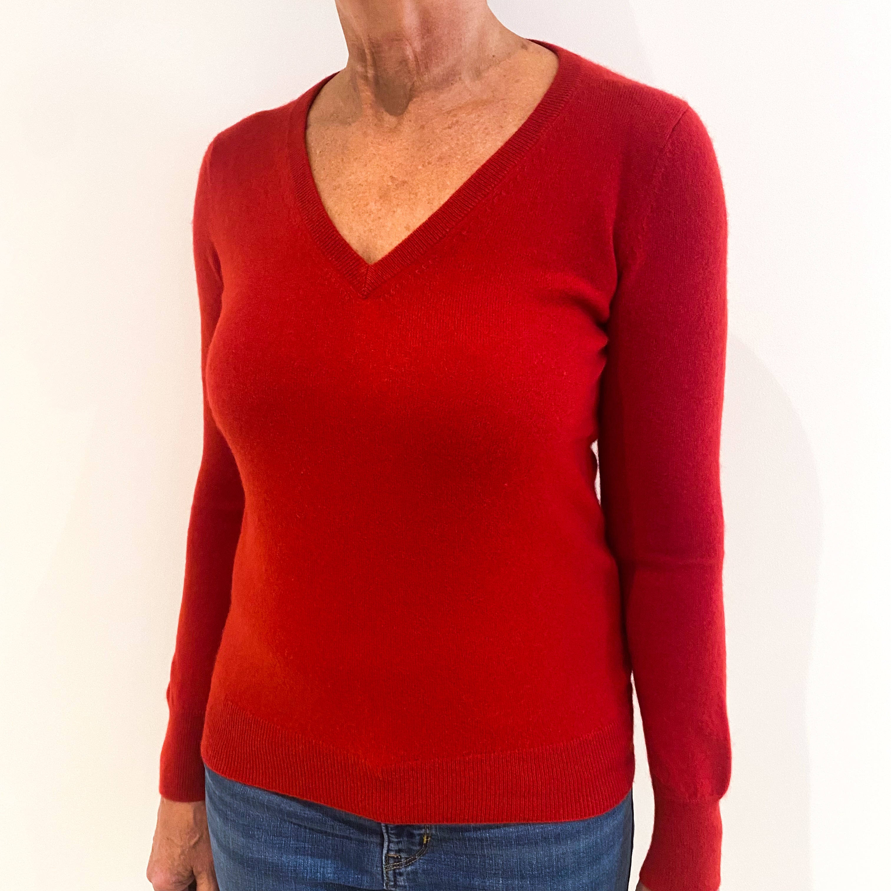 Scarlet Red Cashmere V-Neck Jumper Medium
