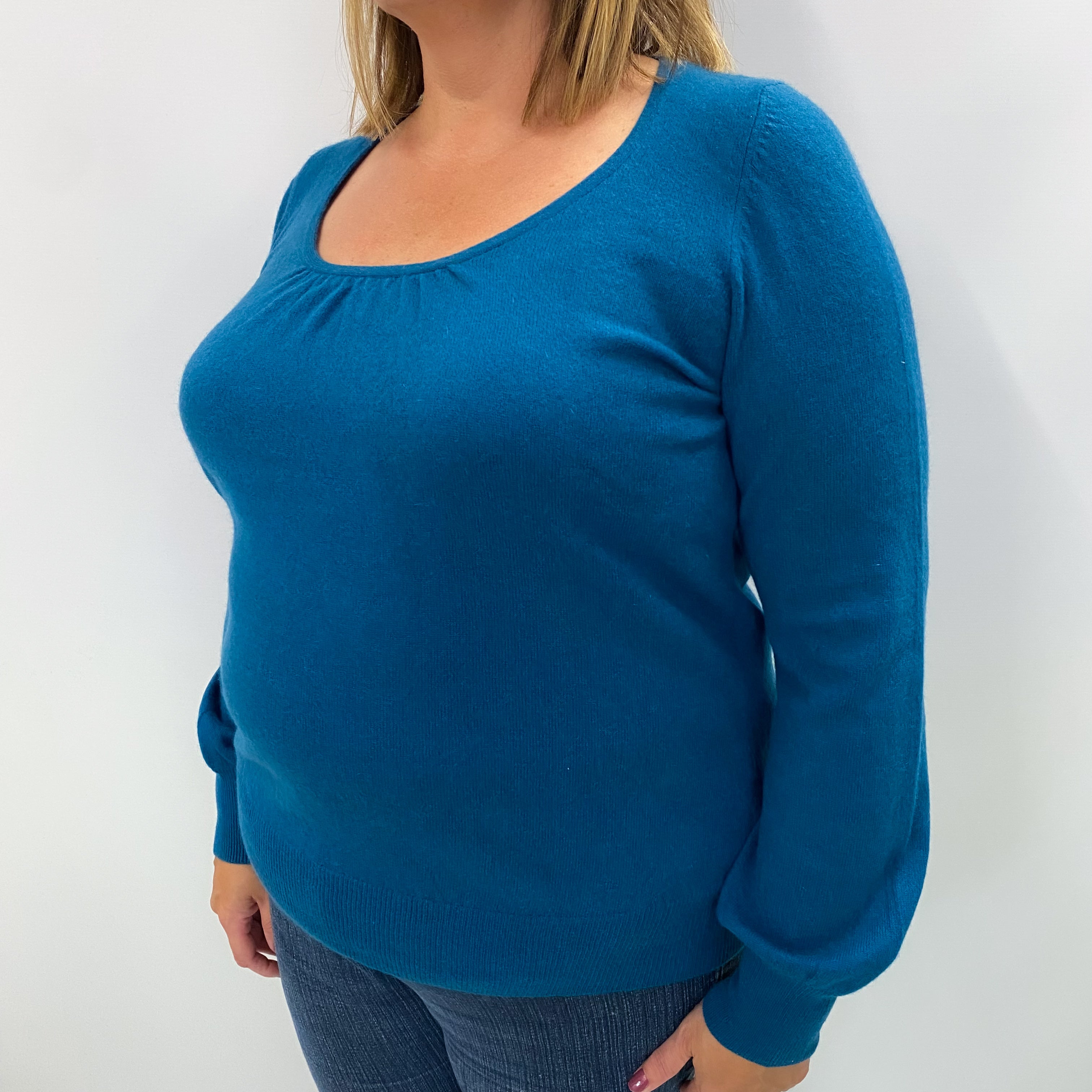 Teal Blue Cashmere Scoop Neck Jumper Extra Large