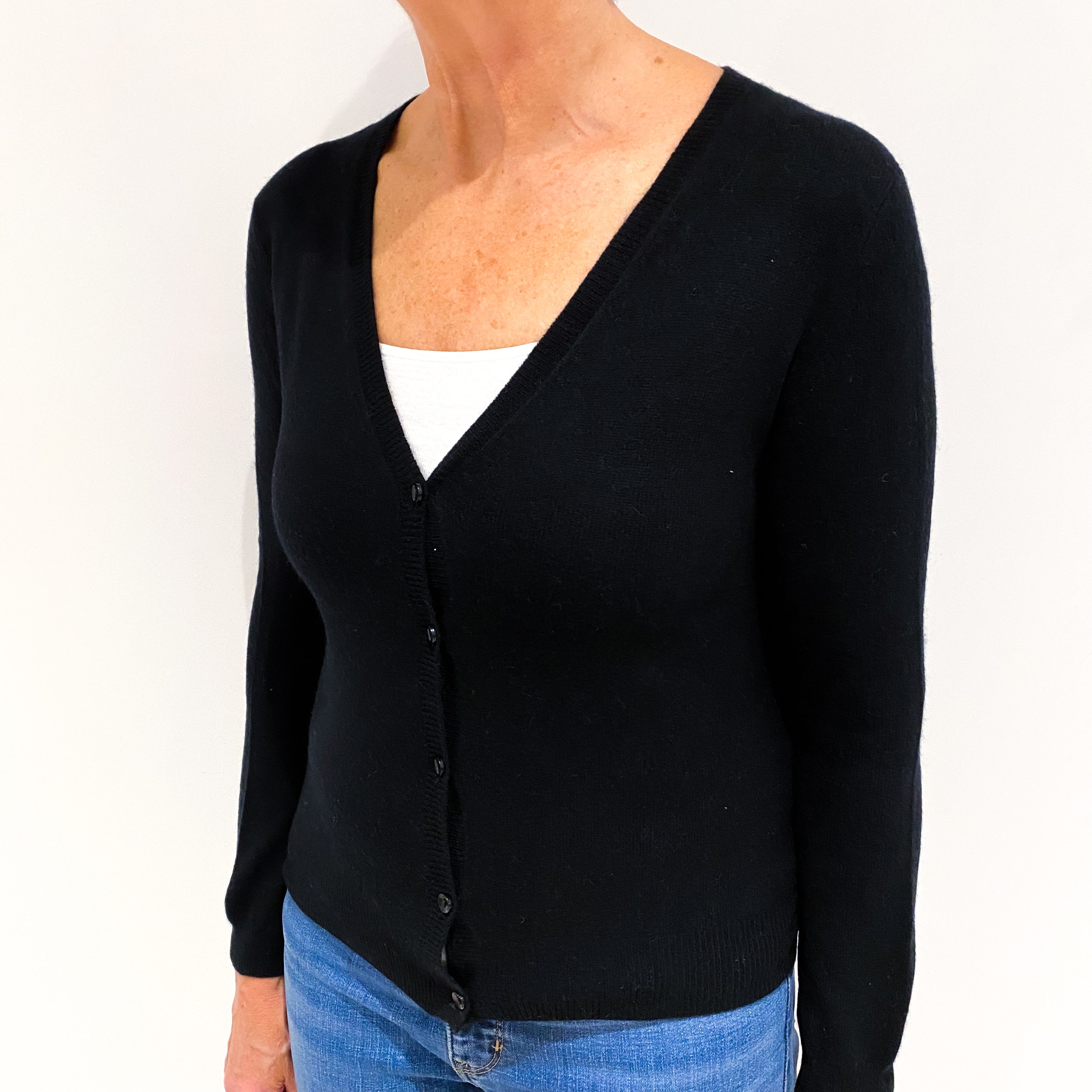 Black Cashmere V Neck Cardigan Medium