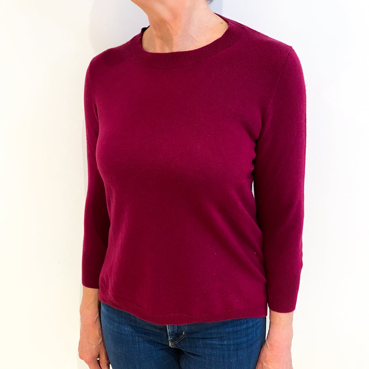Wine Red Cashmere Crew Neck Jumper Medium