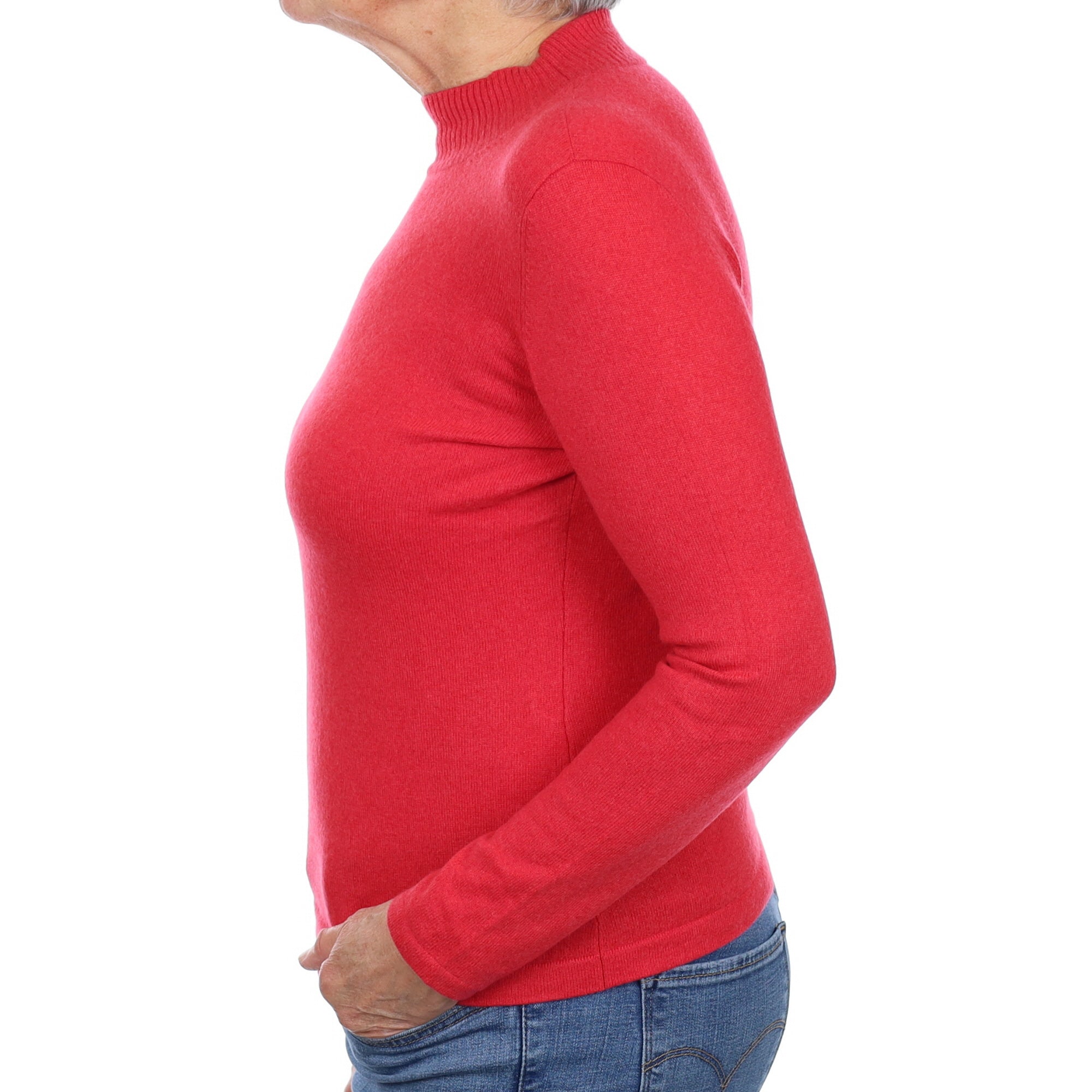 Strawberry Red Cashmere Turtle Neck Jumper Medium