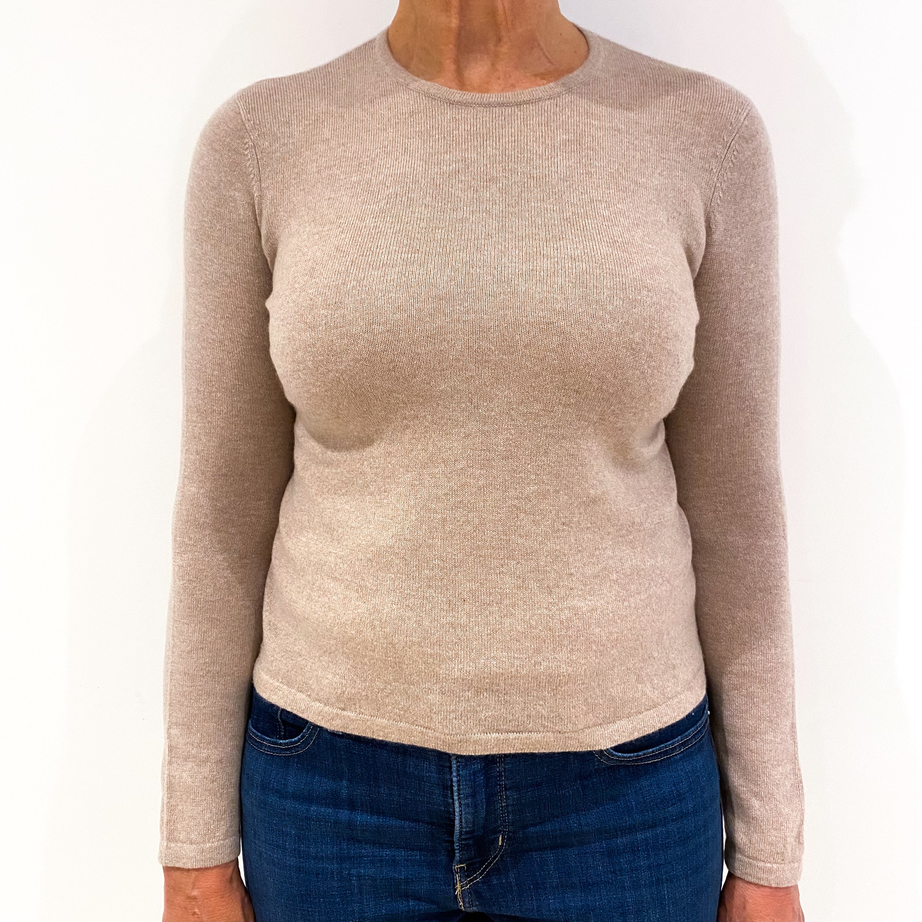 Sand Beige Cashmere Crew Neck Jumper Medium