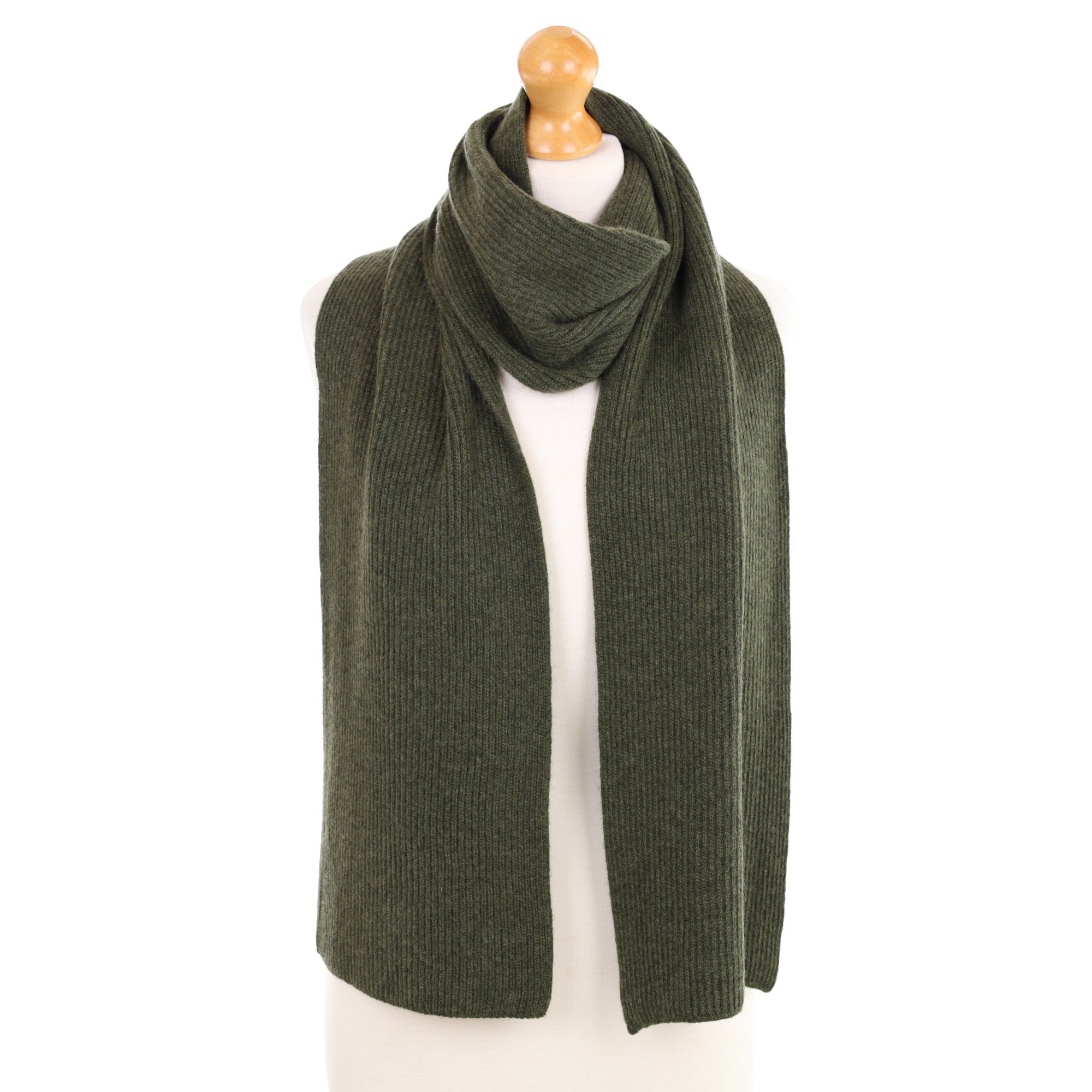 Brand New Scottish Khaki Green Rib Cashmere Scarf