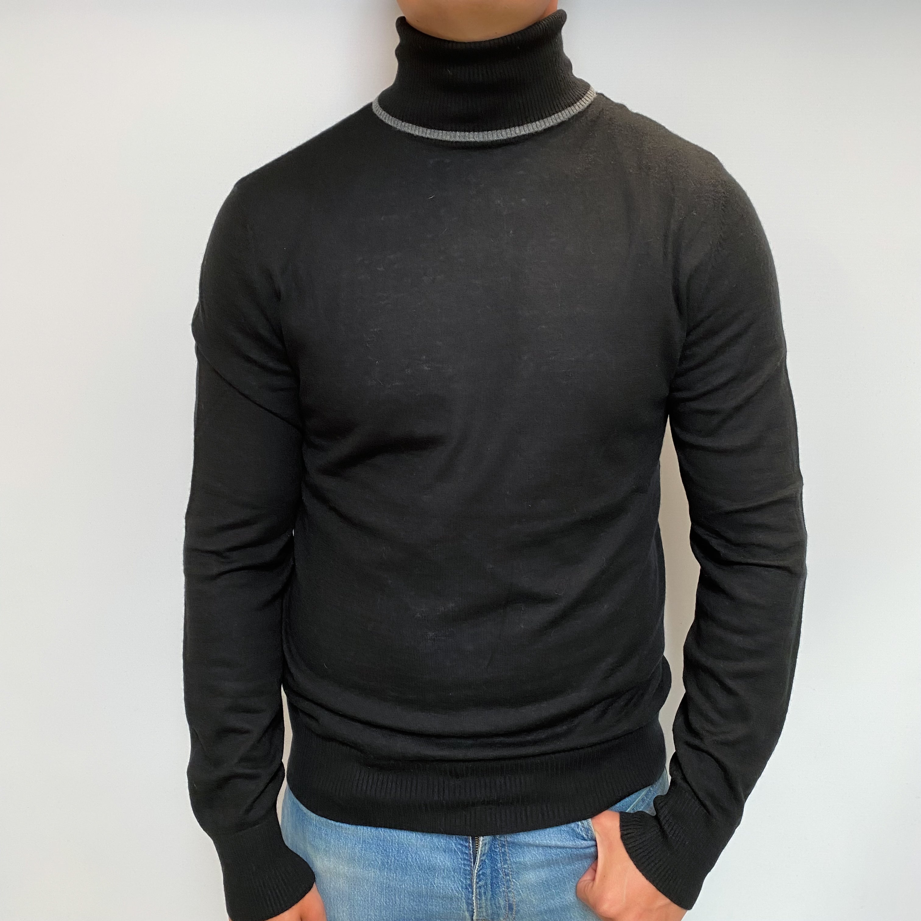Men's Black Cashmere Polo Neck Jumper XL