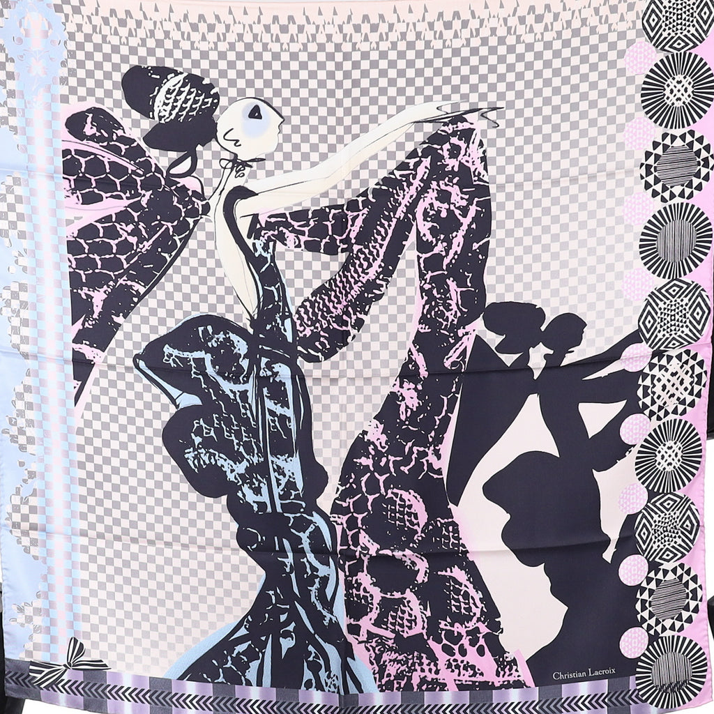 Brand New Christian Lacroix Black and Pink Silk Scarf