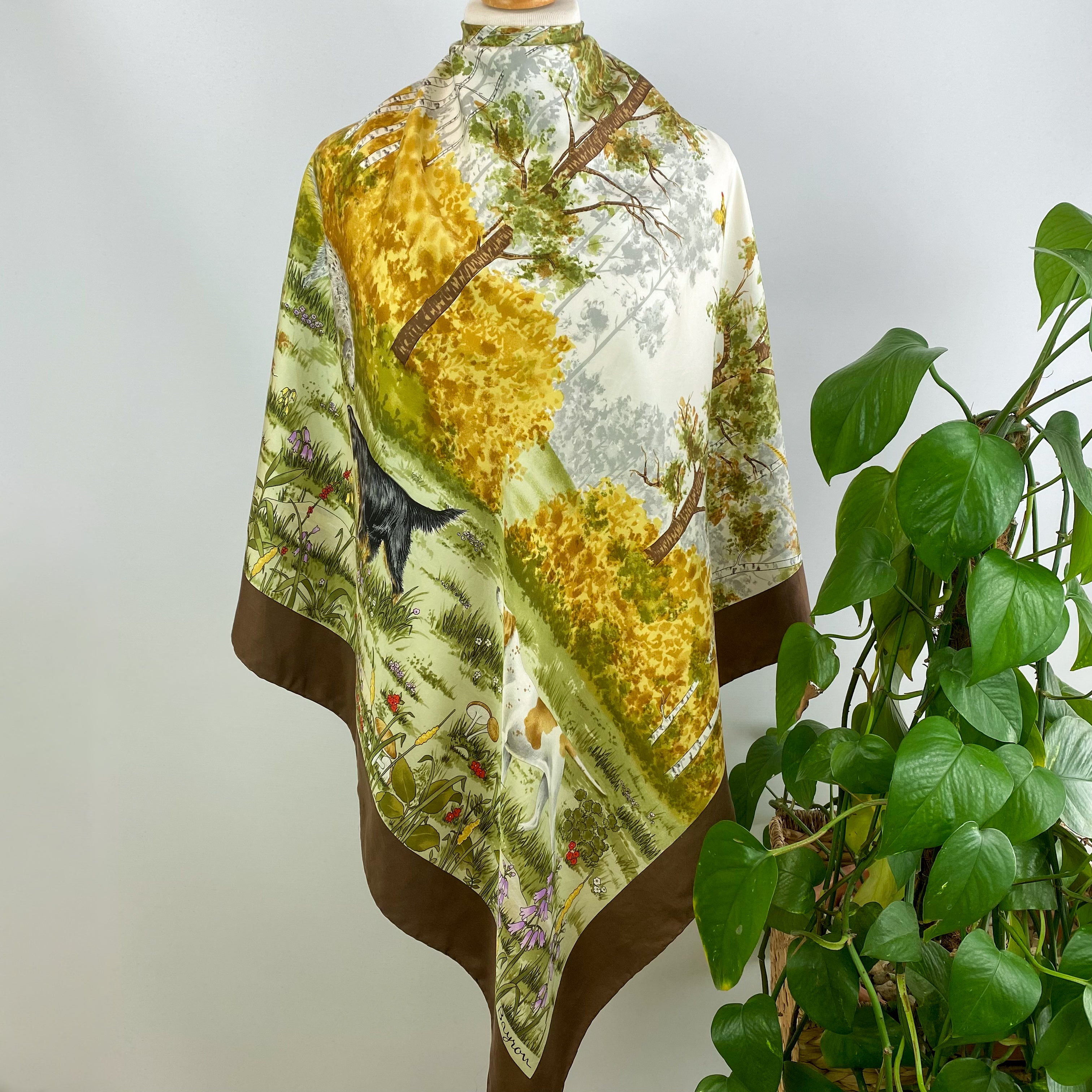 Bayron Dogs in Woodland Vintage Silk Scarf