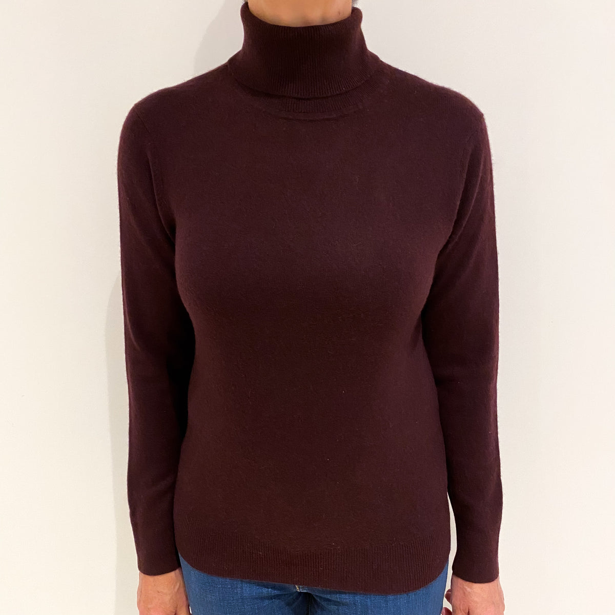 Aubergine Purple Cashmere Polo Neck Jumper Medium
