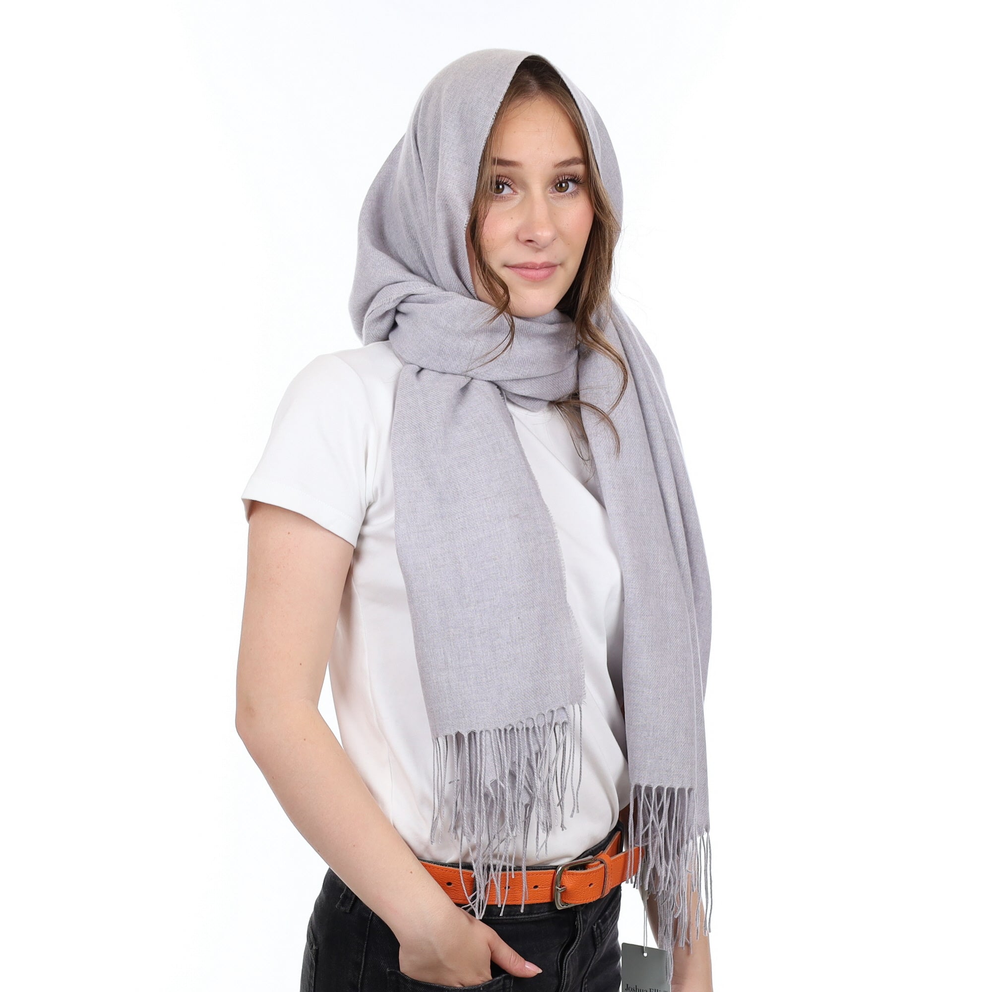 Brand New British Pebble Grey Luxury Woven Cashmere Pashmina