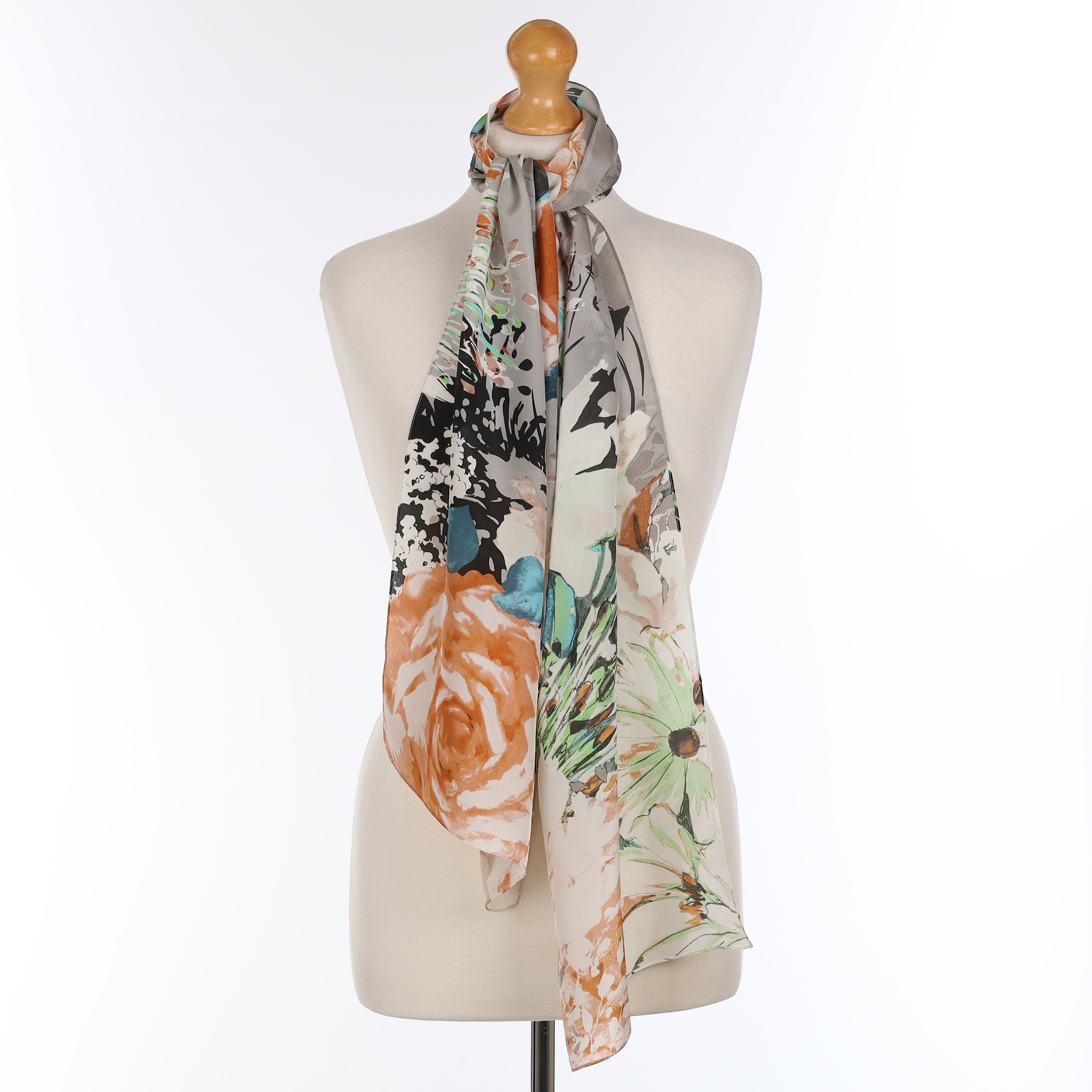 Cynthia Rowley Peach Floral Silk Scarf