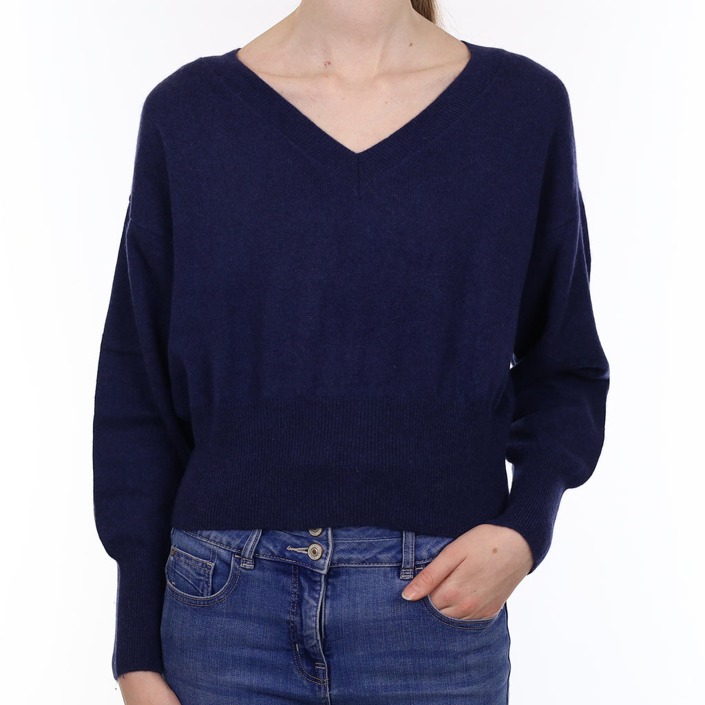 Notshy French Navy Cashmere Cropped V Neck Jumper Extra Small