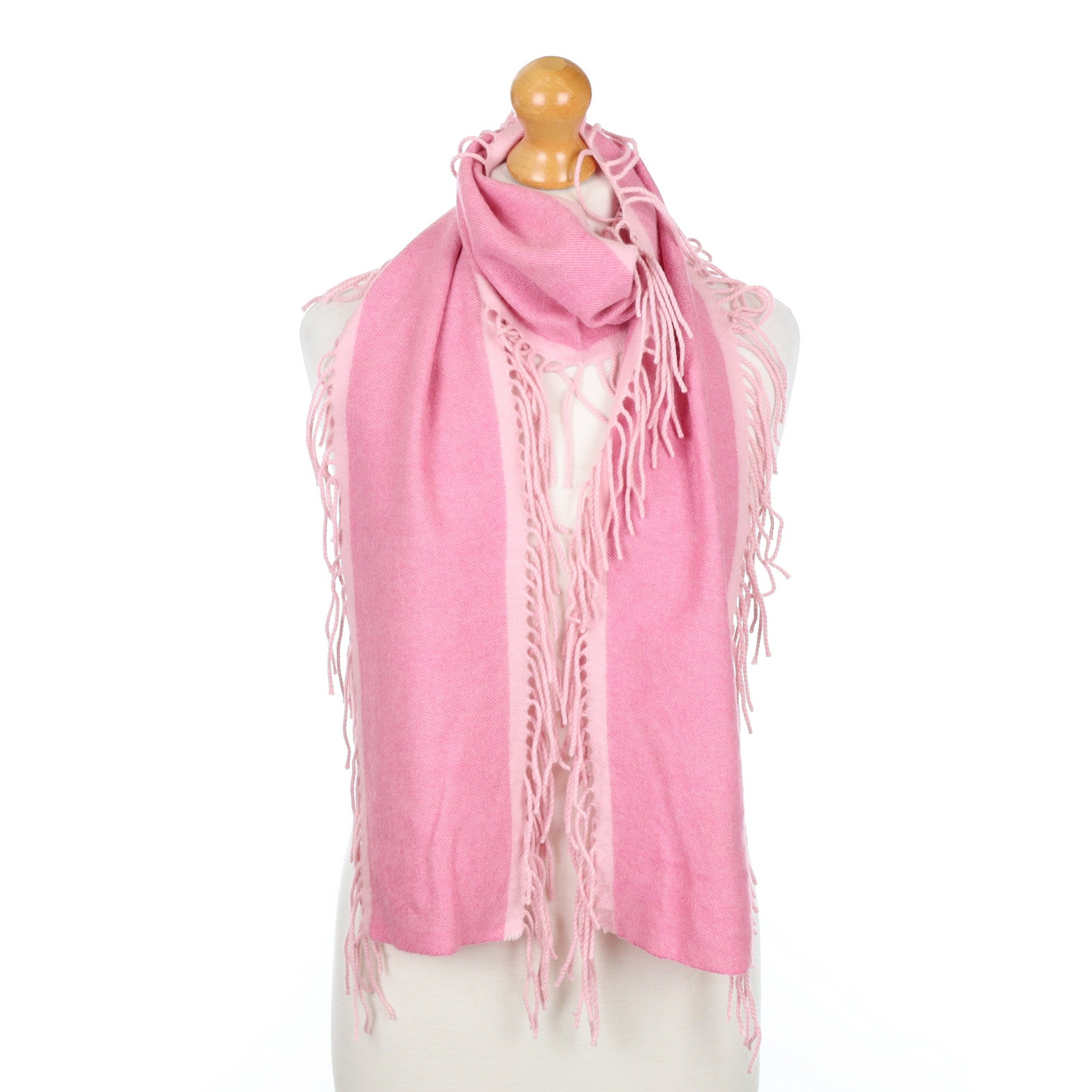 Candy Pink Tasseled Edge Cashmere Woven Scarf