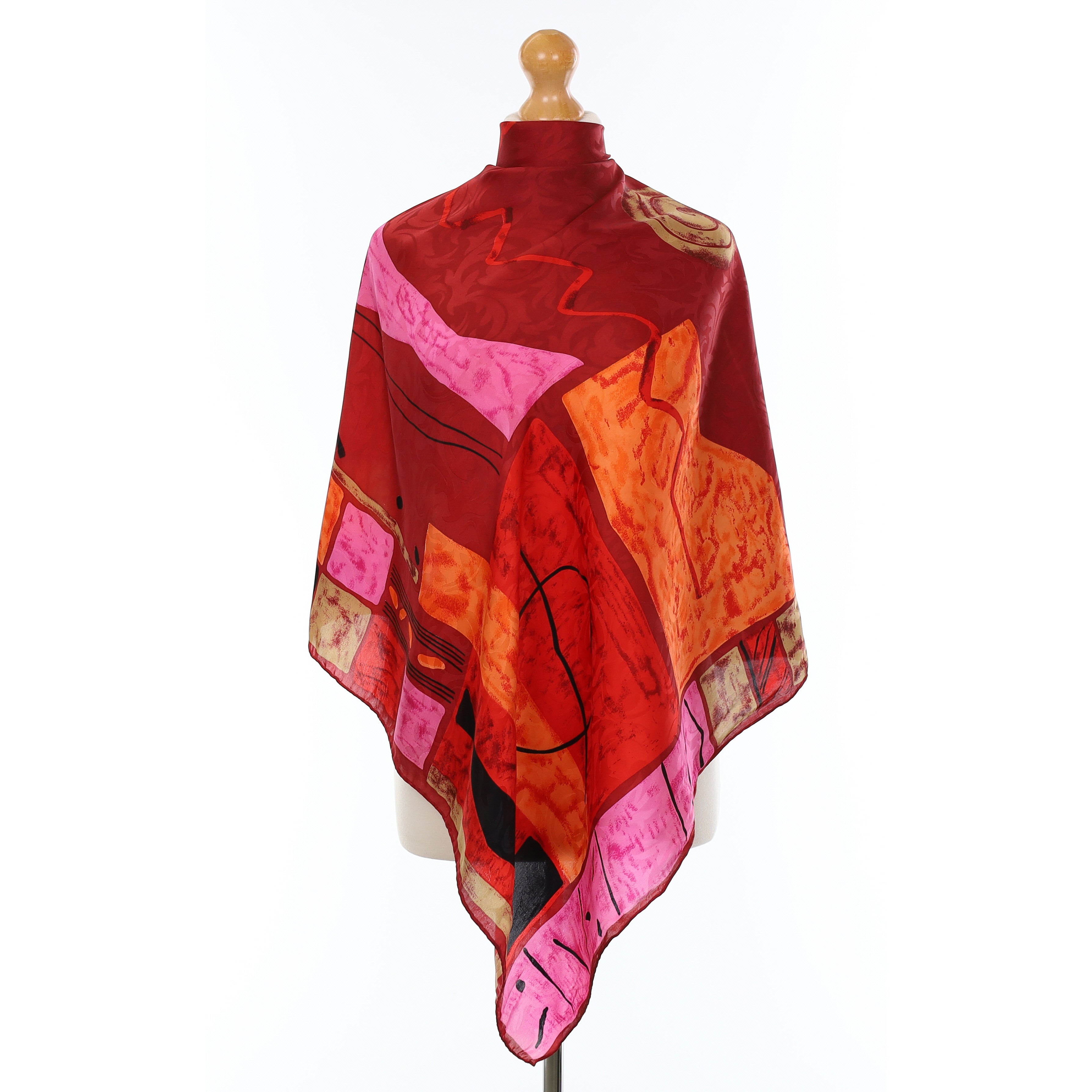 Burgundy Abstract Silk Scarf