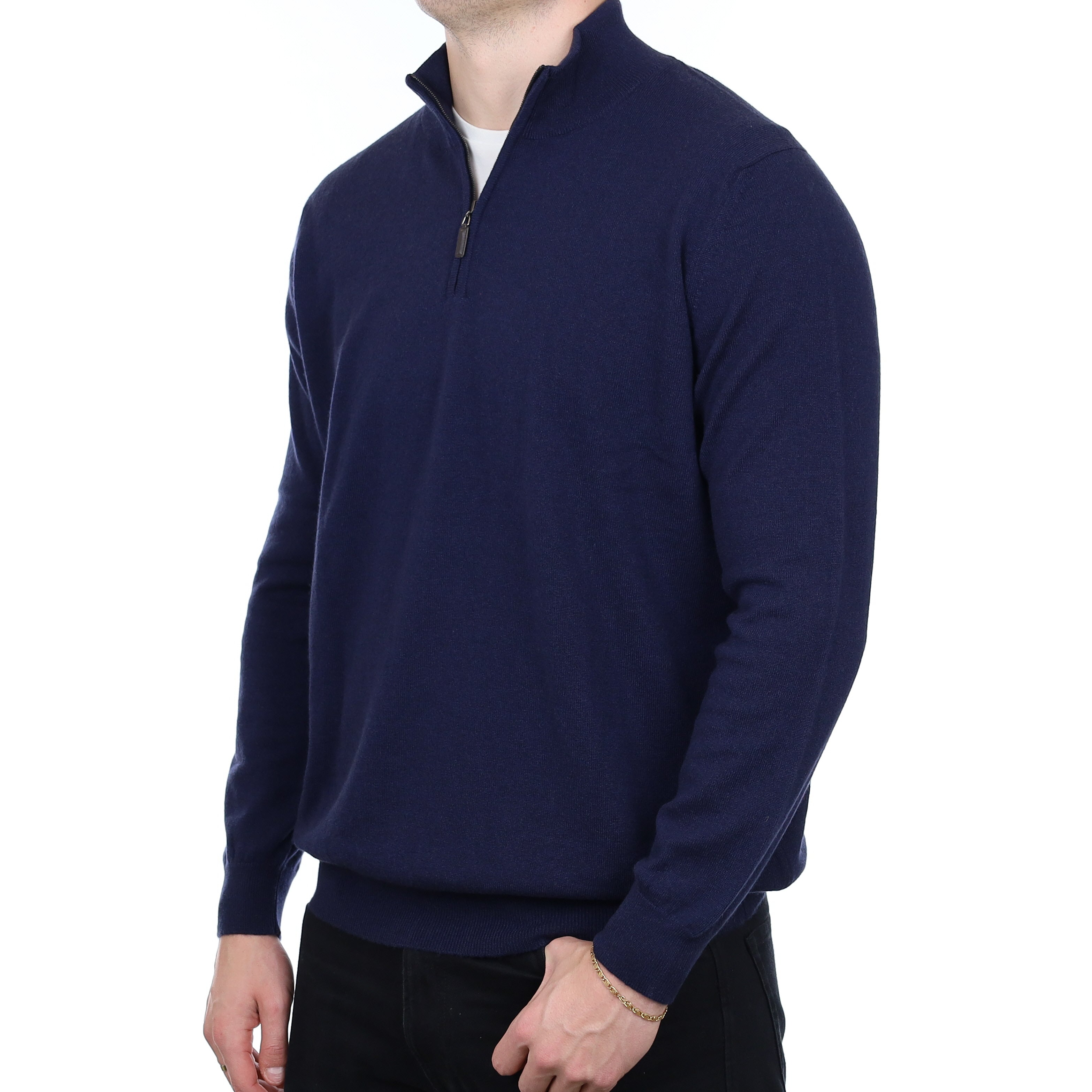 Men’s Brand New Scottish Navy Blue Cashmere 1/4 Zip Jumper XXXL