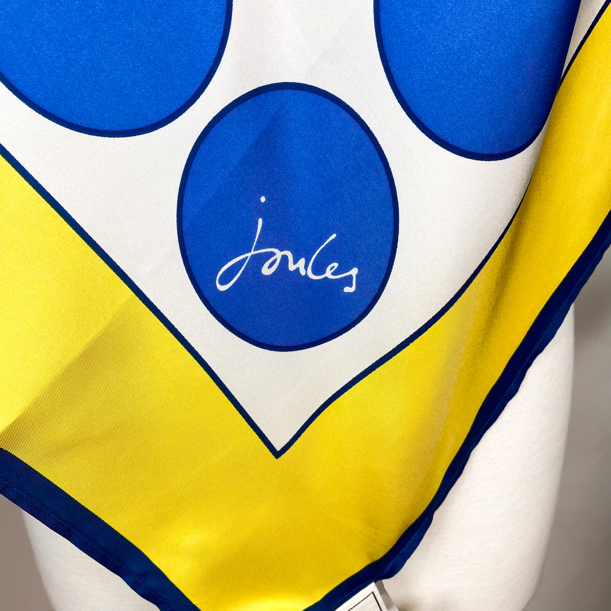 Joules Blue and Yellow Spotty Silk Scarf