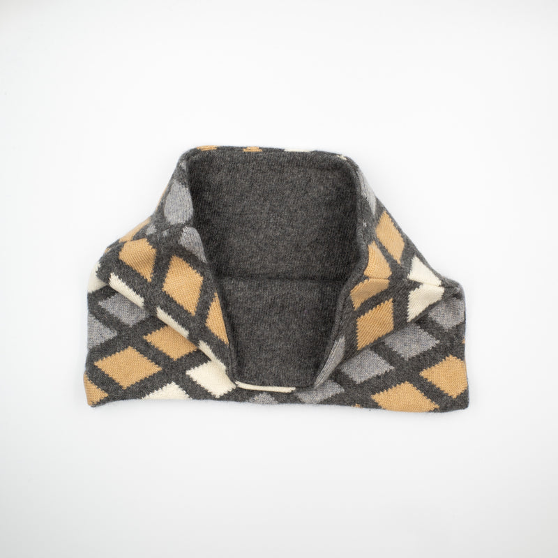 Grey and Caramel Diamond Pattern Neck Warmer