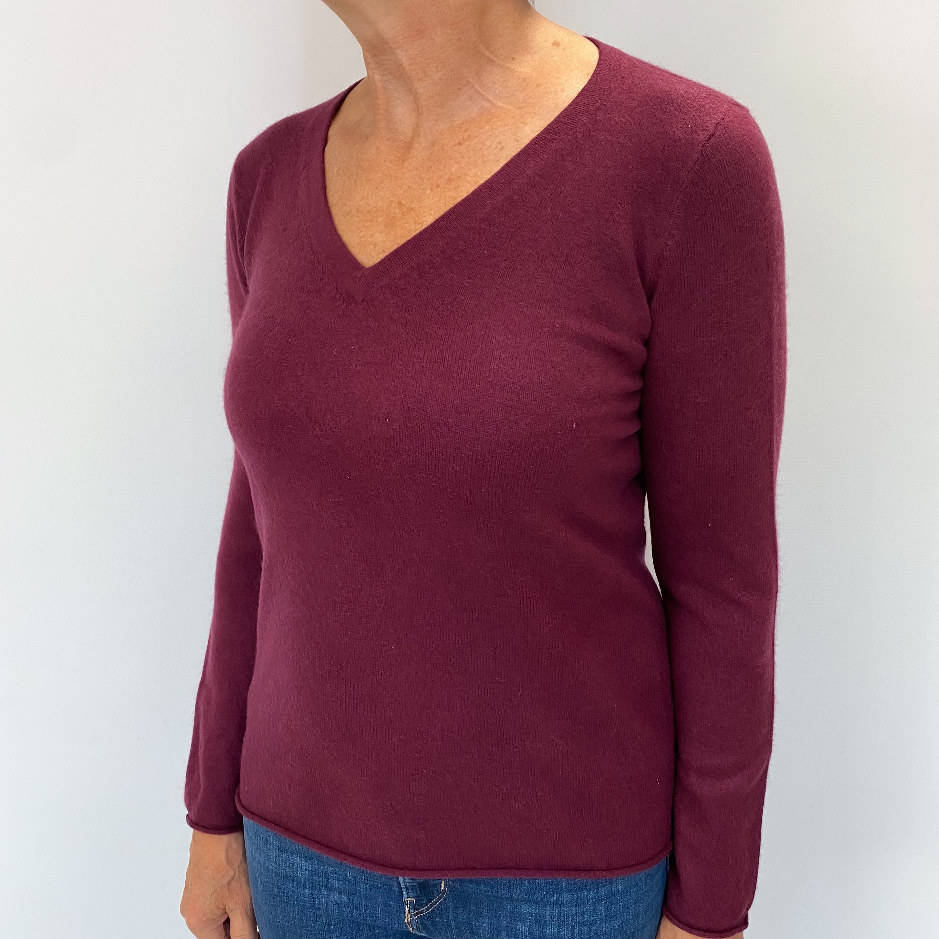 Mulberry Purple Cashmere V Neck Jumper Medium