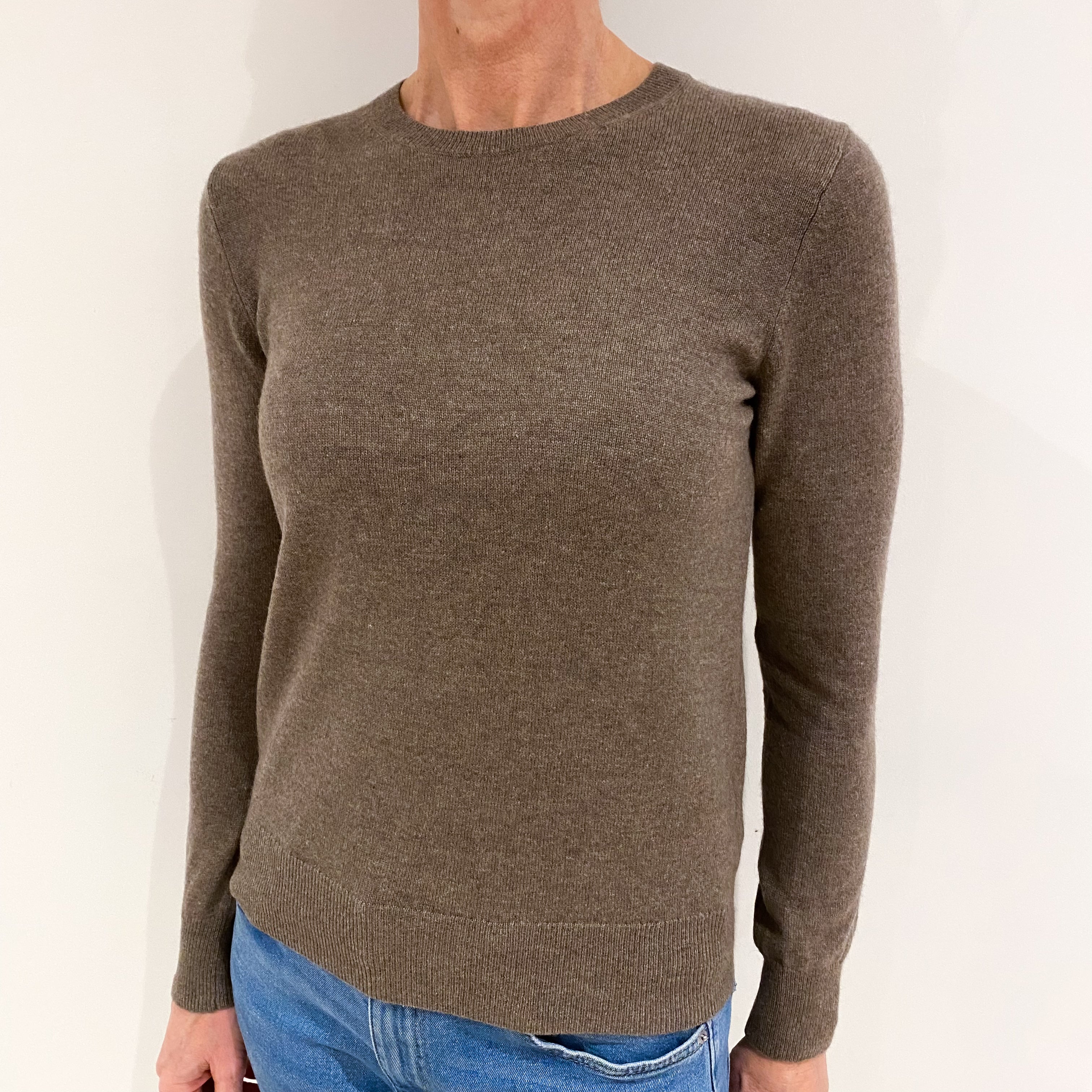 Mocha Brown Cashmere Crew Neck Jumper Small