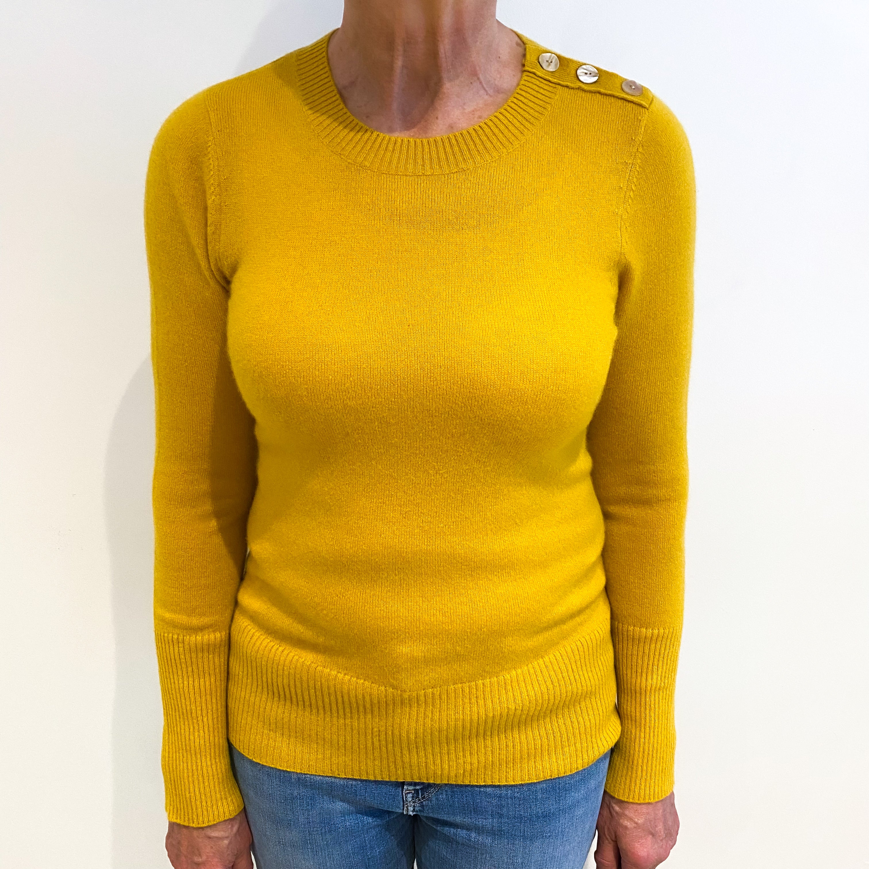 Mustard Yellow Cashmere Crew Neck Jumper Medium