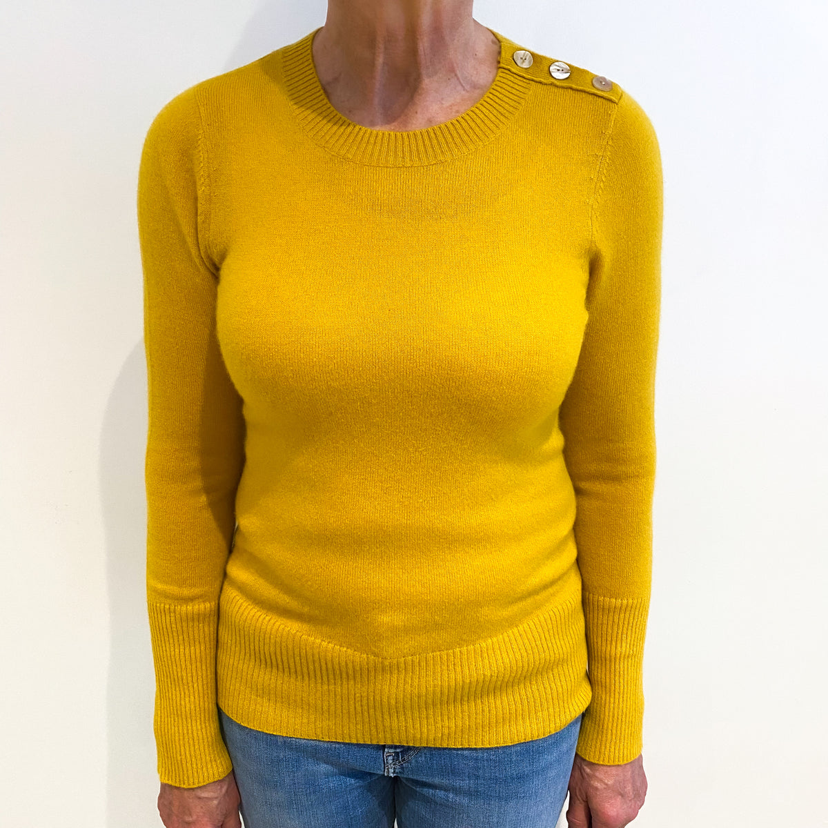 Mustard Yellow Cashmere Crew Neck Jumper Medium
