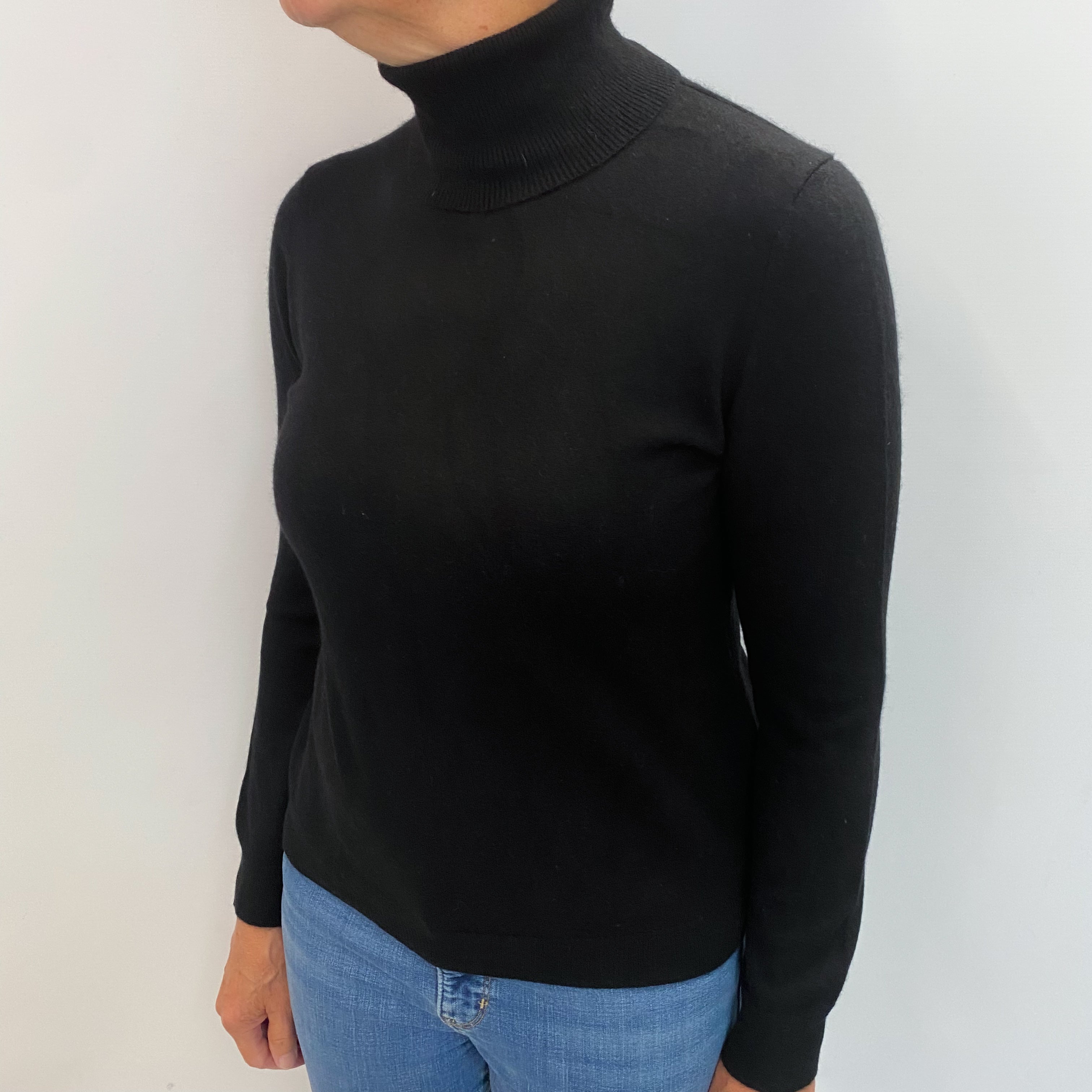 Black Cashmere Polo Neck Jumper Medium