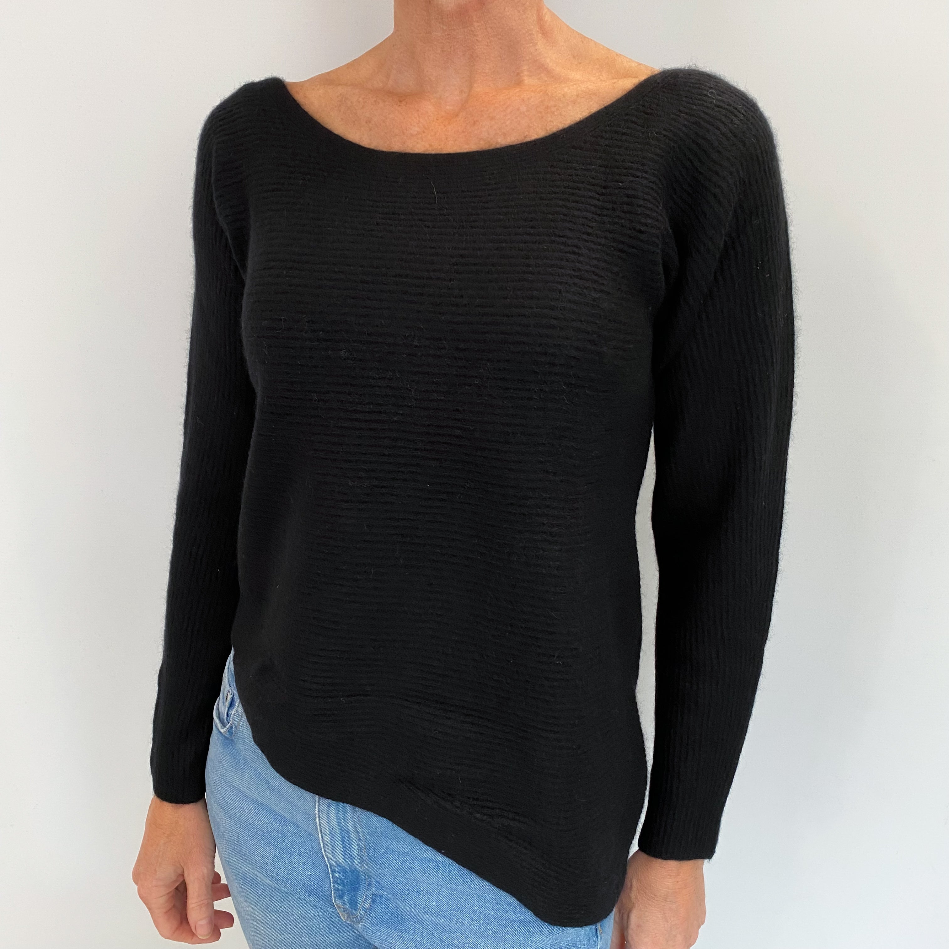 Black Cashmere Slash Neck Jumper Small