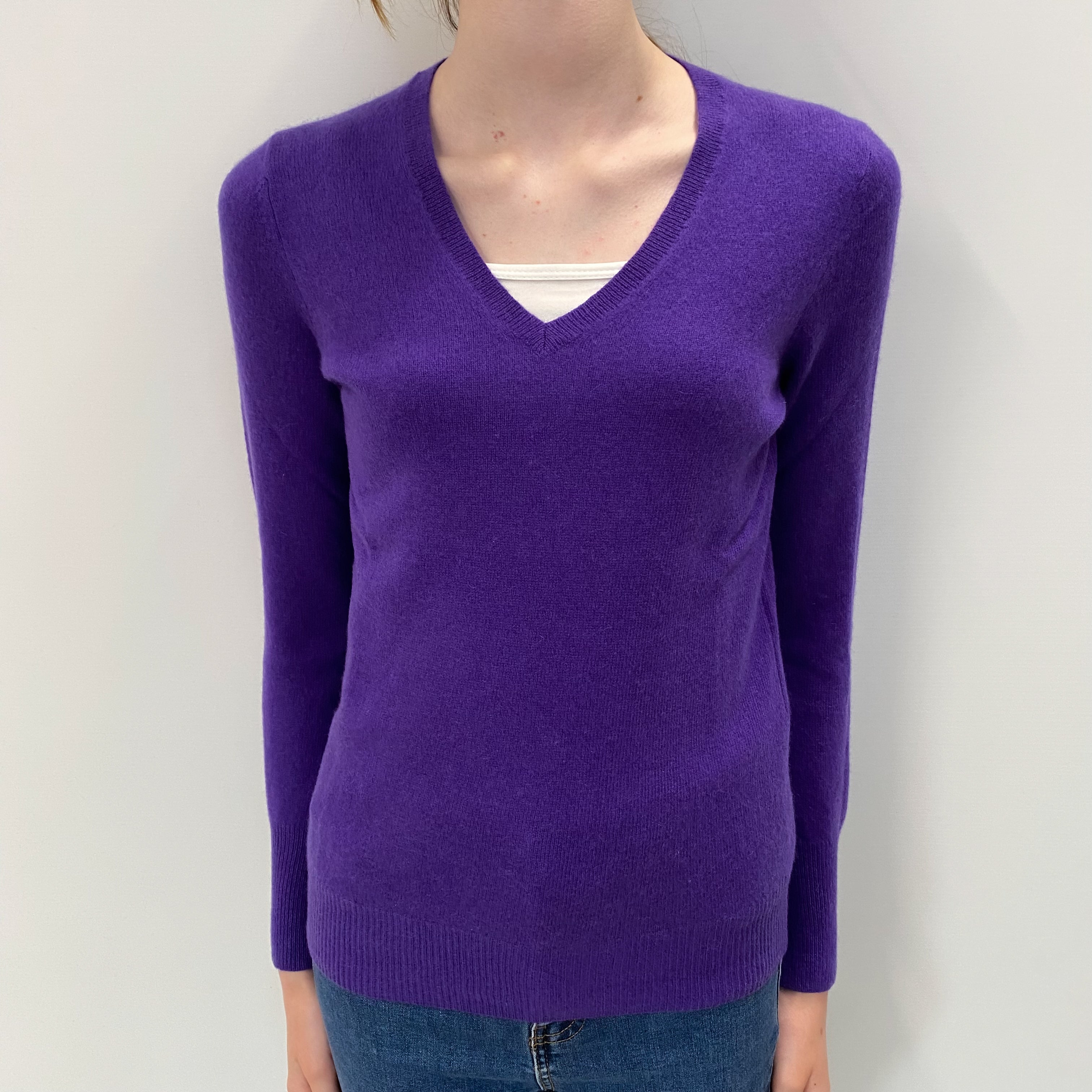 Pansy Purple Cashmere V Neck Jumper Extra Small