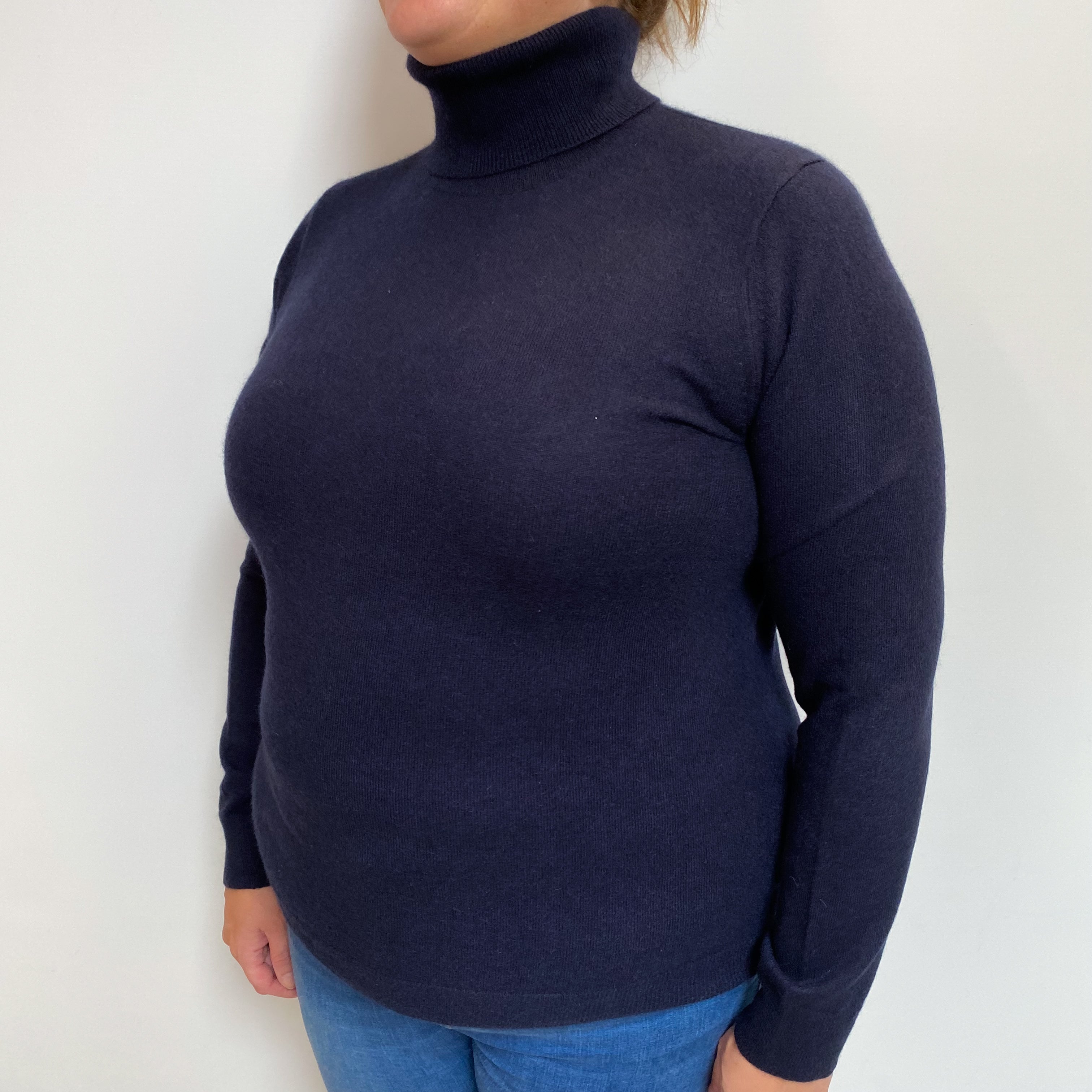 Navy Cashmere Polo Neck Jumper Extra Large