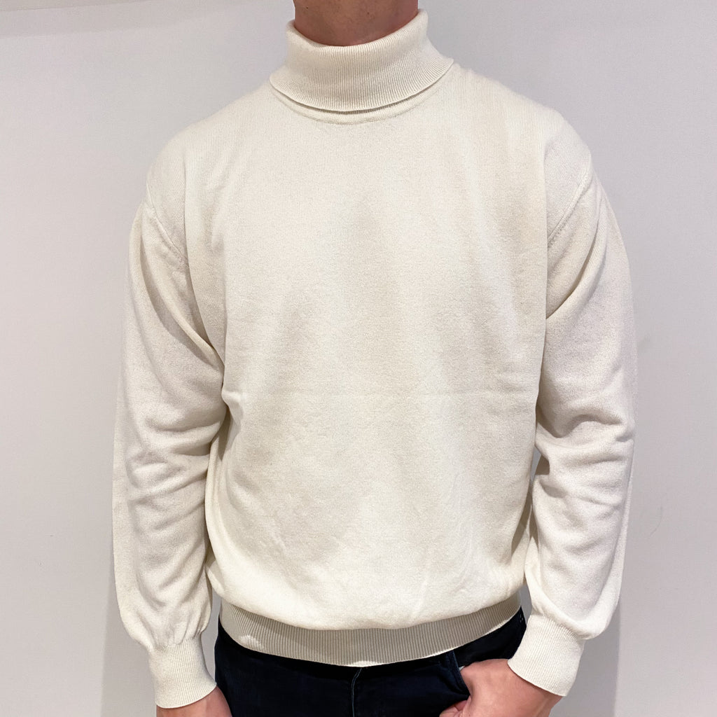 Men's Vanilla Cream Cashmere Polo Neck Jumper Extra Extra Large