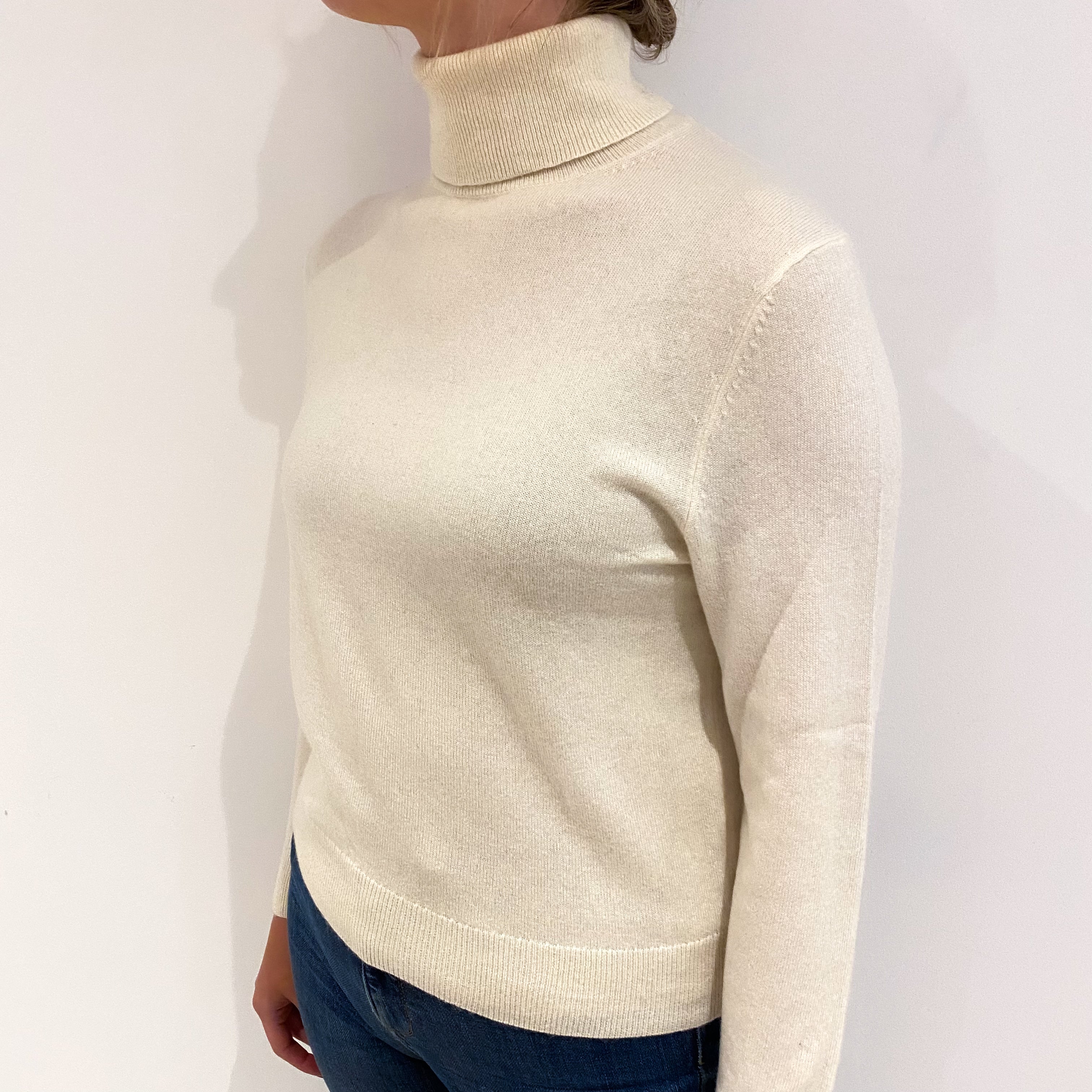 Vanilla Cream Cashmere Polo Neck Jumper Small