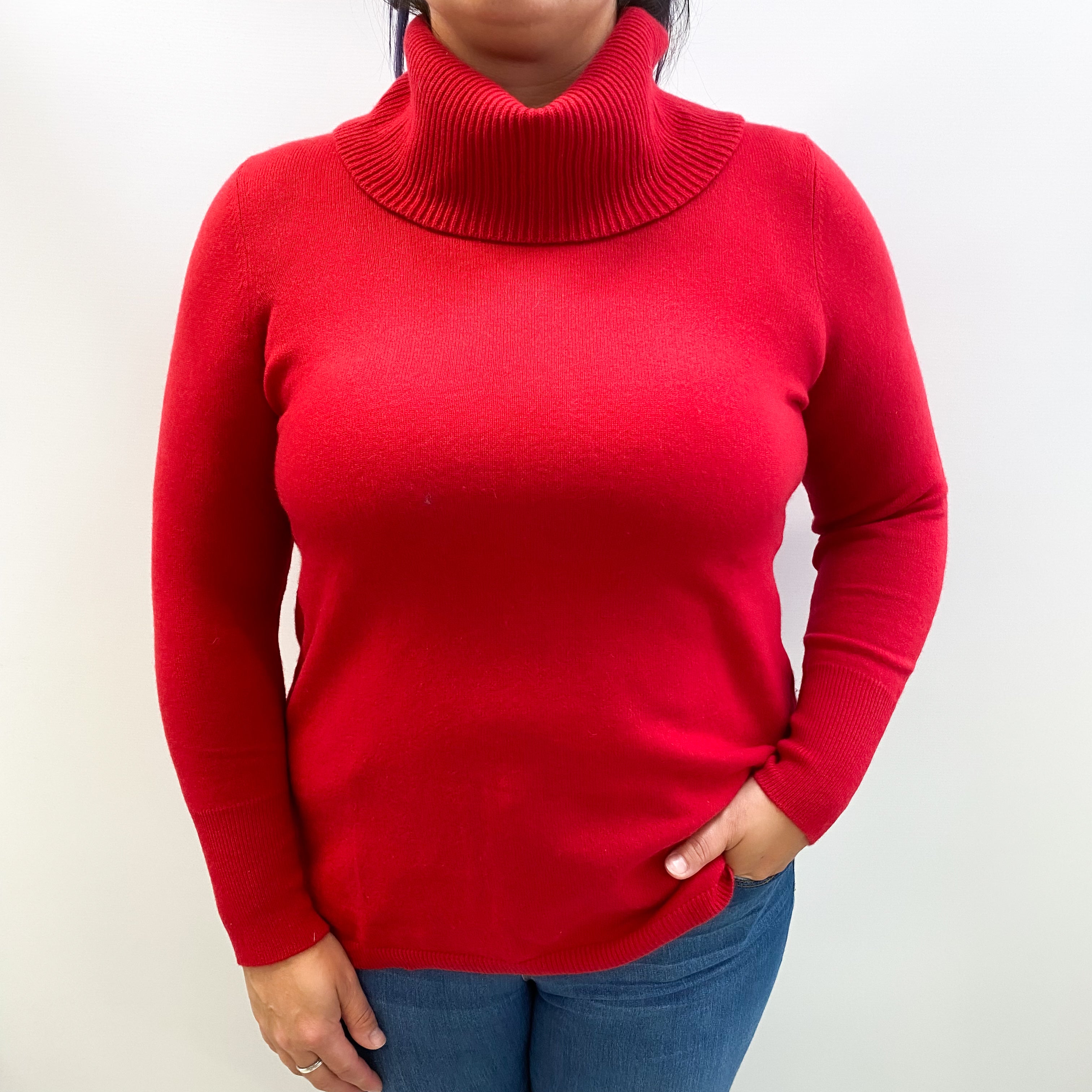 Post Box Red Cashmere Cowl Neck Jumper Large