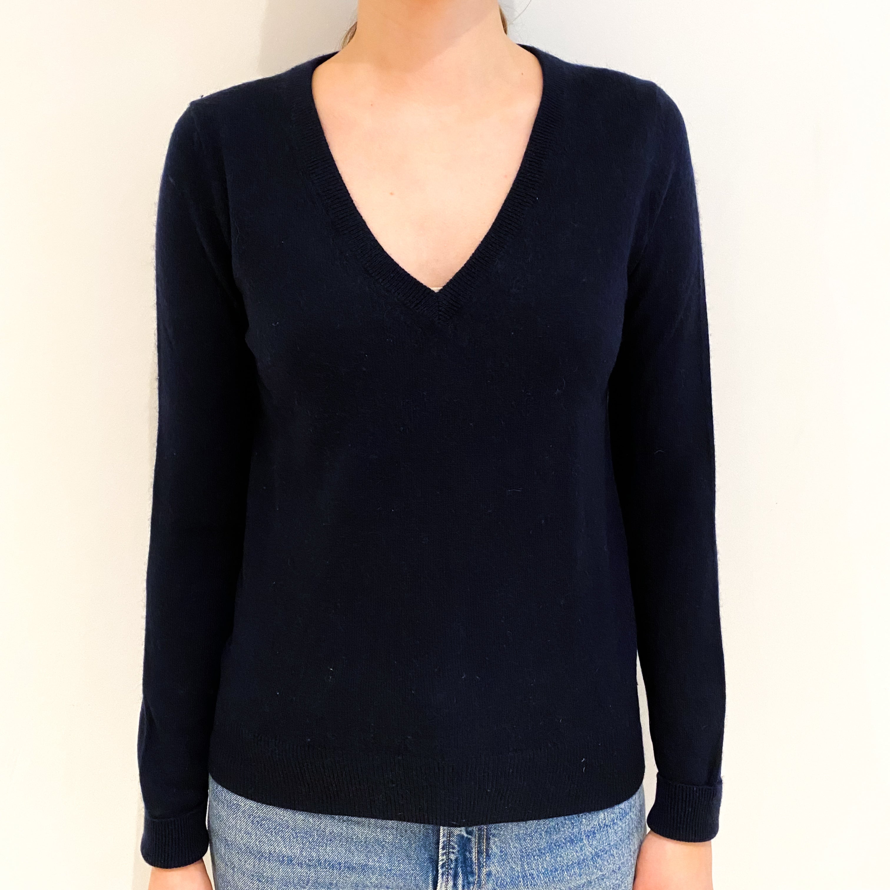 Navy Blue Cashmere V Neck Jumper Extra Small