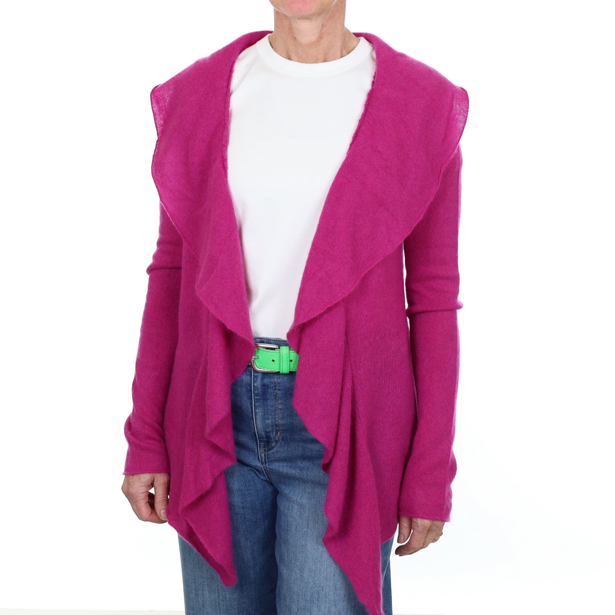 Magenta Purple Cashmere Waterfall Edge Cardigan Small
