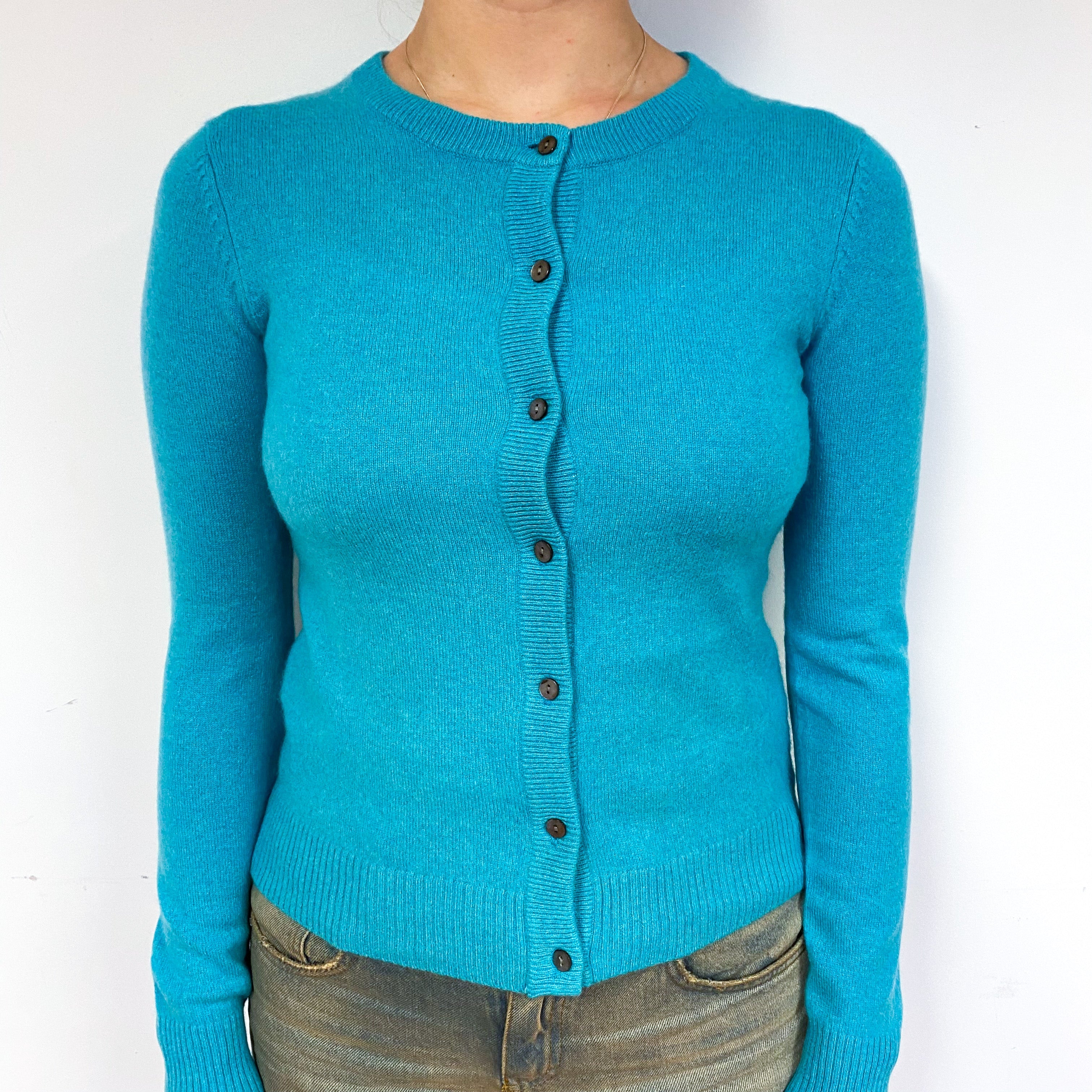 Turquoise Green Cashmere Crew Neck Cardigan Small