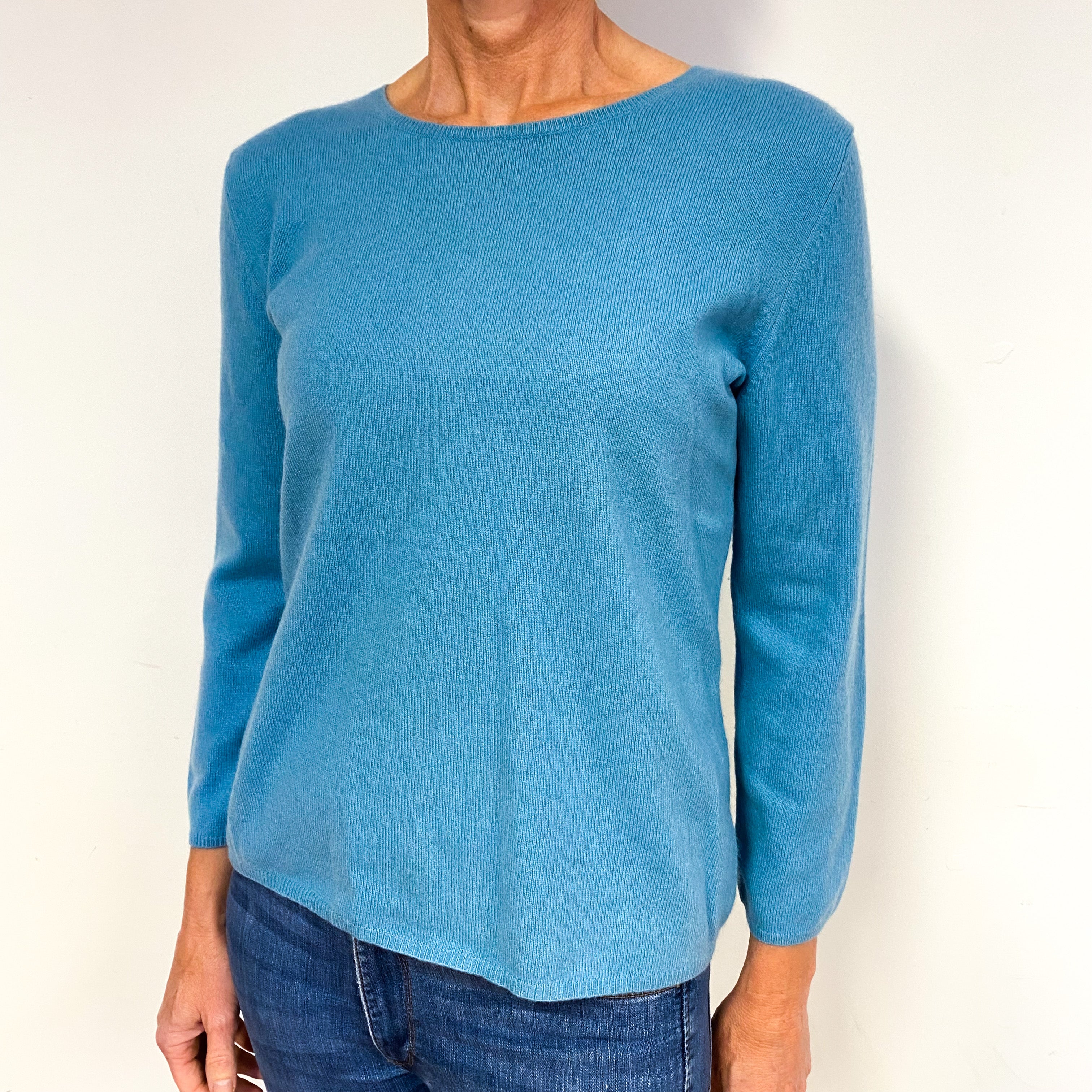 Duck Egg Blue Cashmere Crew Neck Jumper Medium