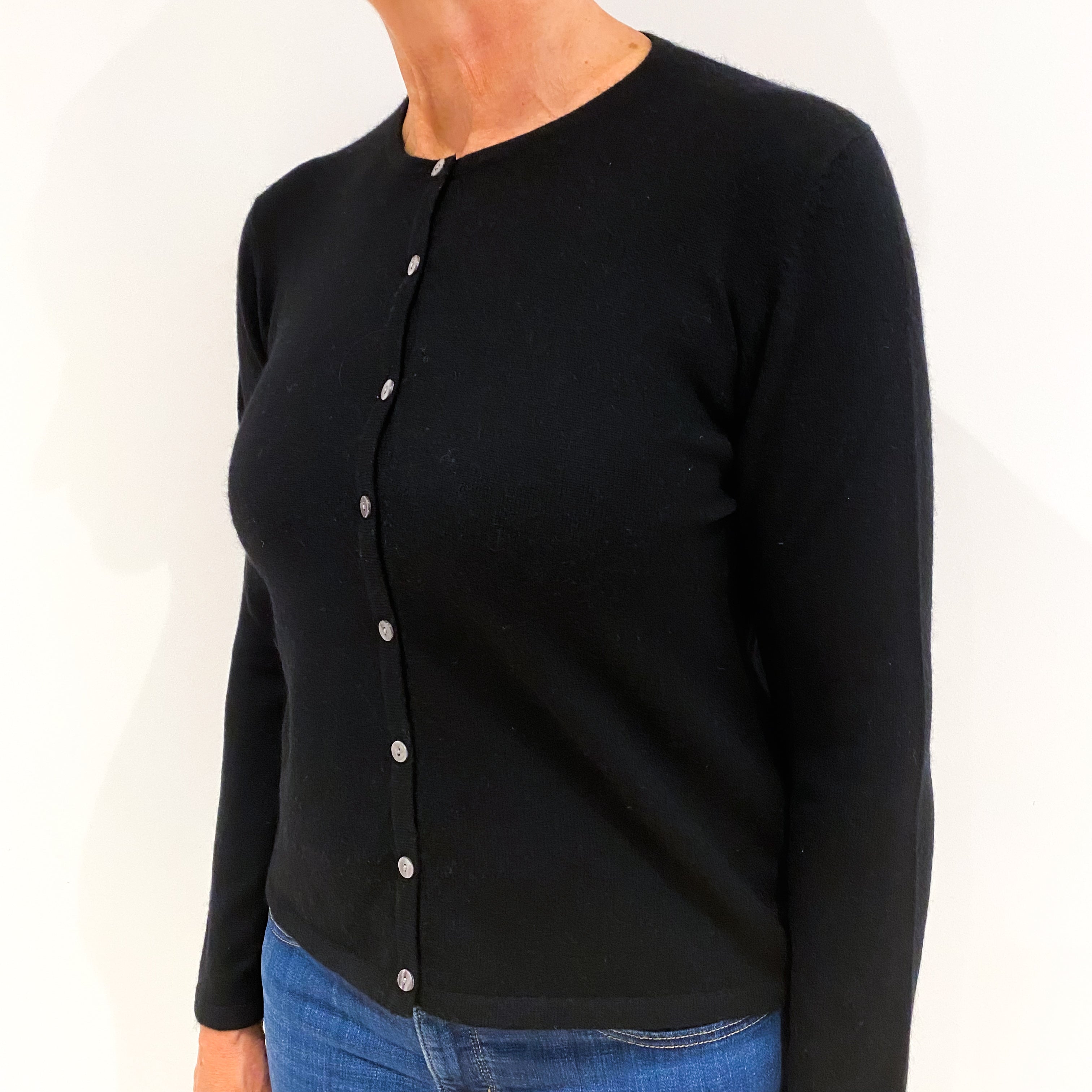 Black Cashmere Crew Neck Cardigan Medium