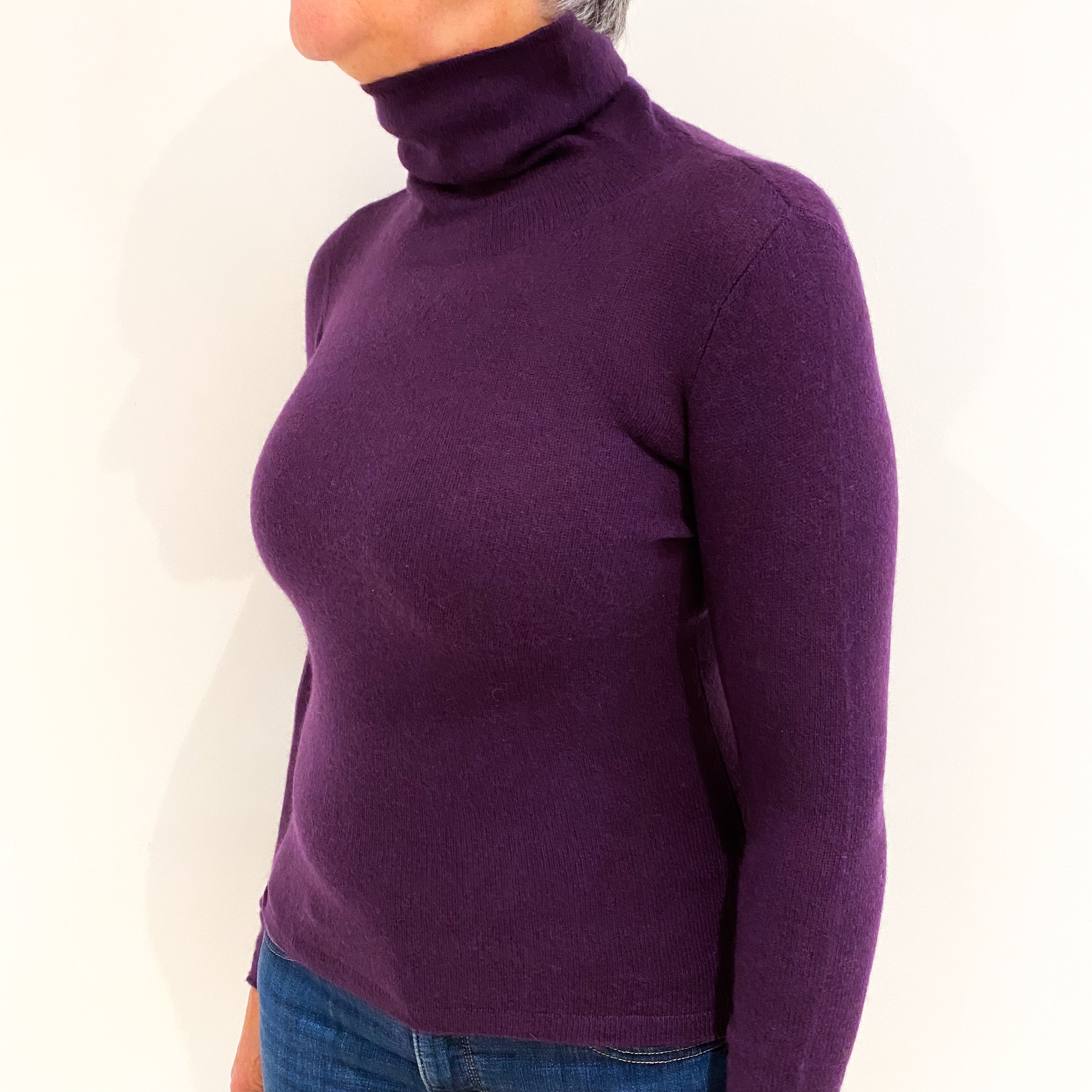 Blueberry Purple Cashmere Polo Neck Jumper Medium